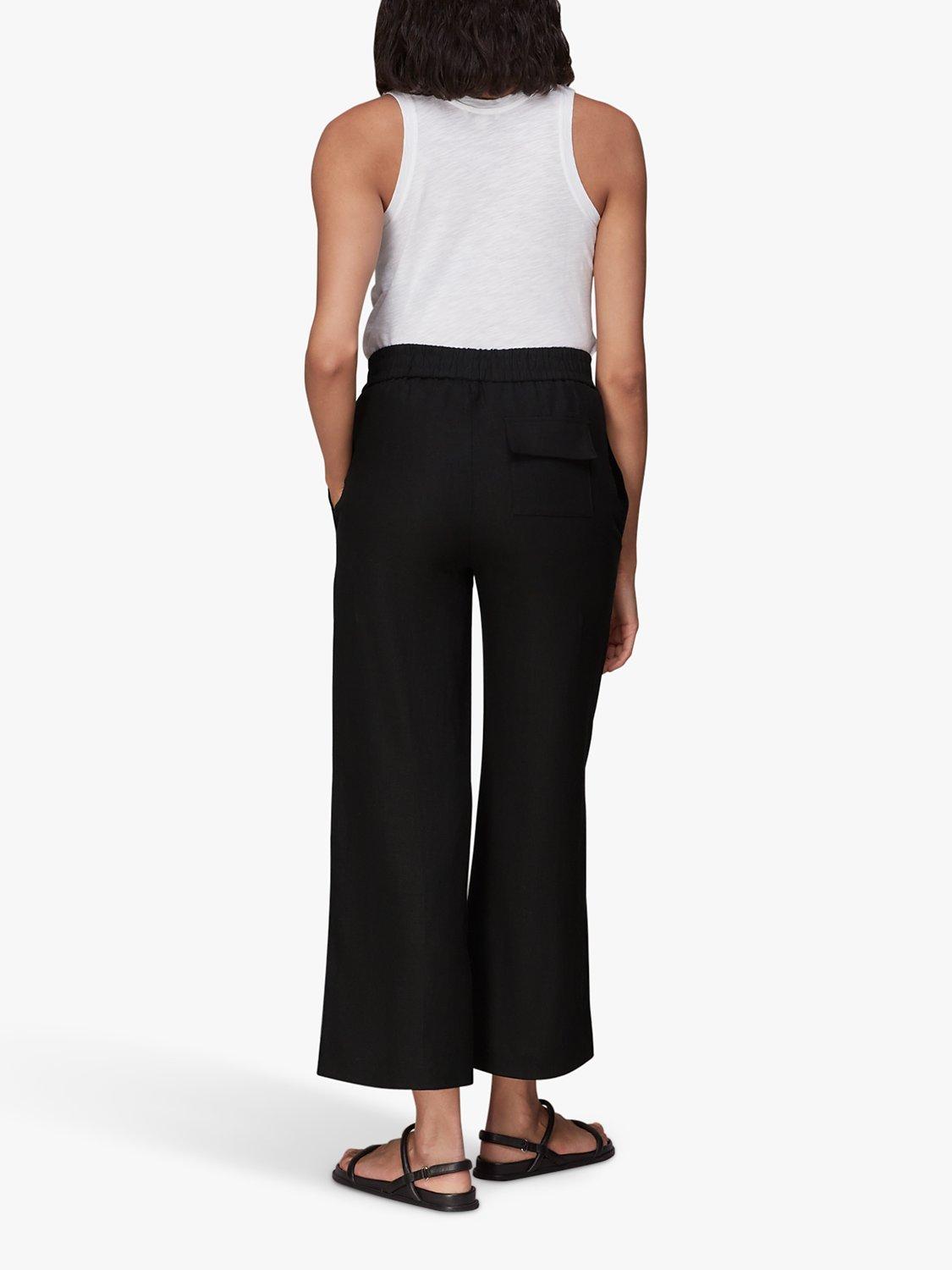 Product image 2 of 6, which shows Whistles Linen Pocket Wide Leg Trousers, Black, 6