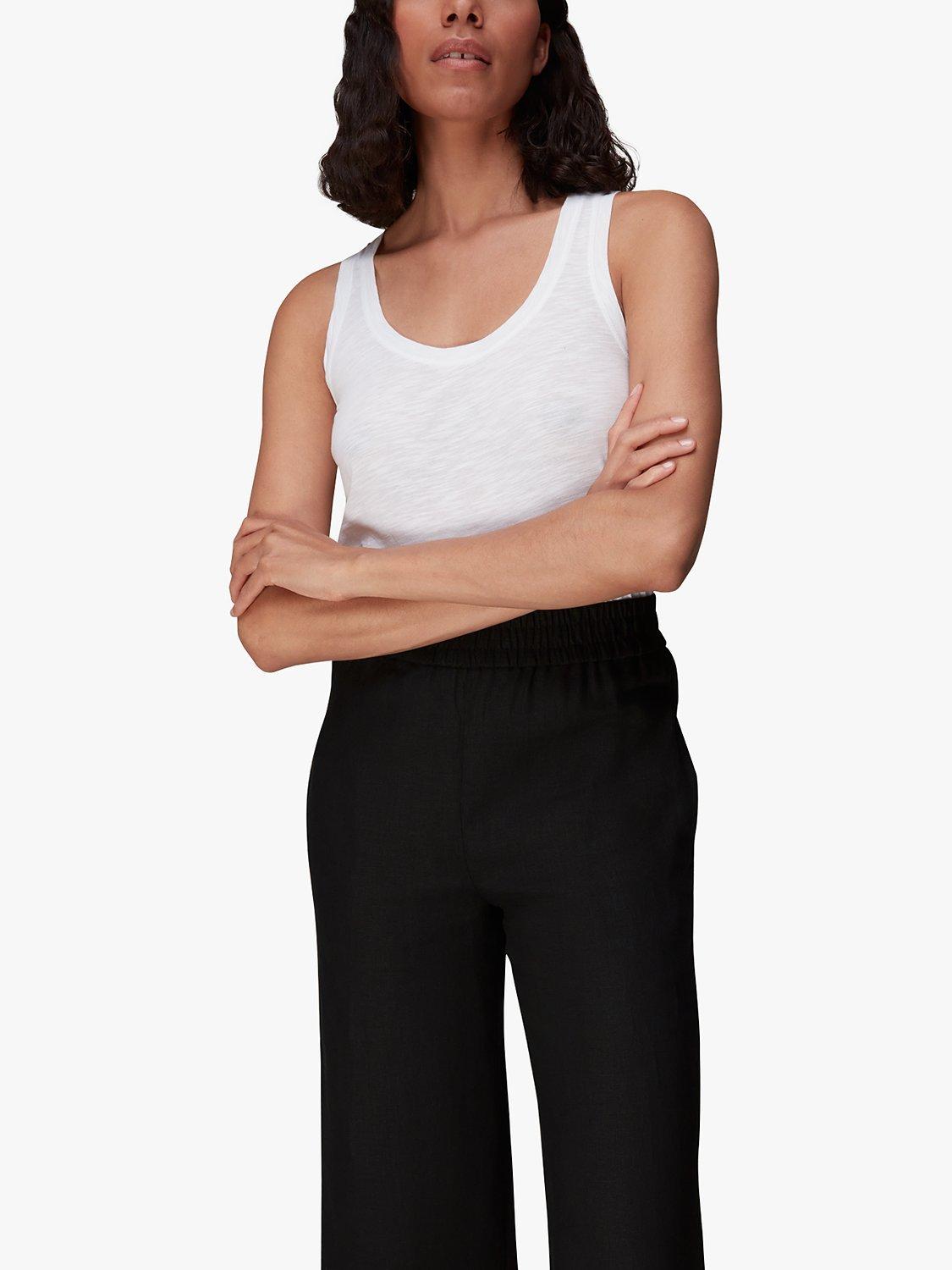 Product image 4 of 6, which shows Whistles Linen Pocket Wide Leg Trousers, Black, 6
