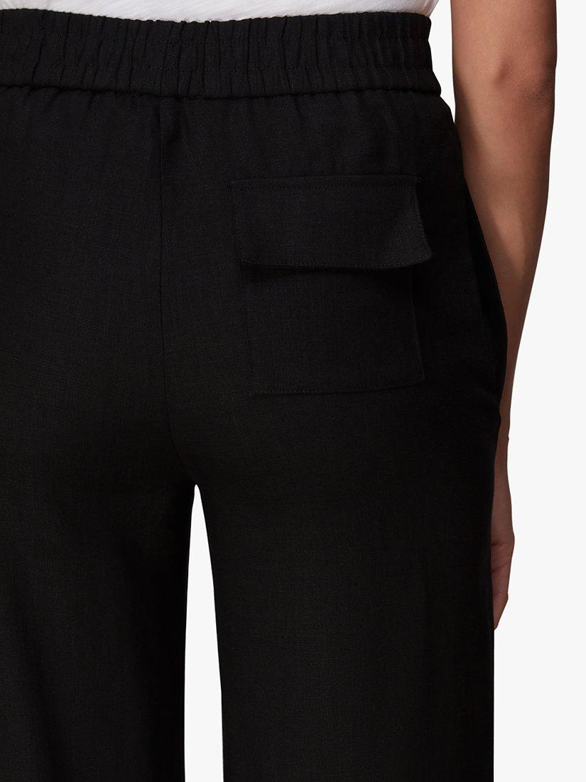 Product image 5 of 6, which shows Whistles Linen Pocket Wide Leg Trousers, Black, 6