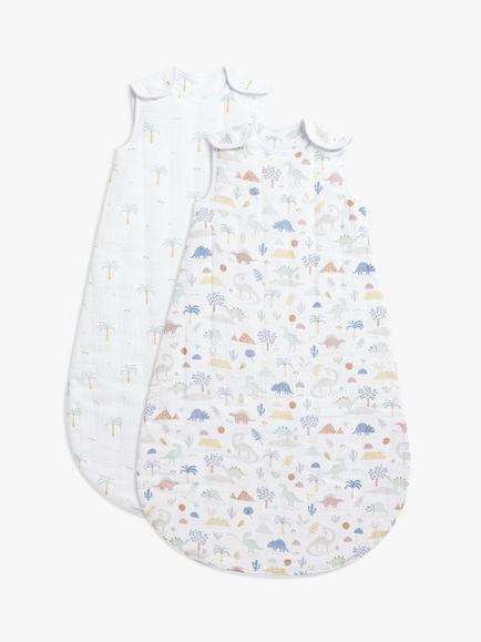John Lewis Desert Dino Palm Sleeping Bag, 2.5 Tog, Pack of 2, Multi - view 2, Multi