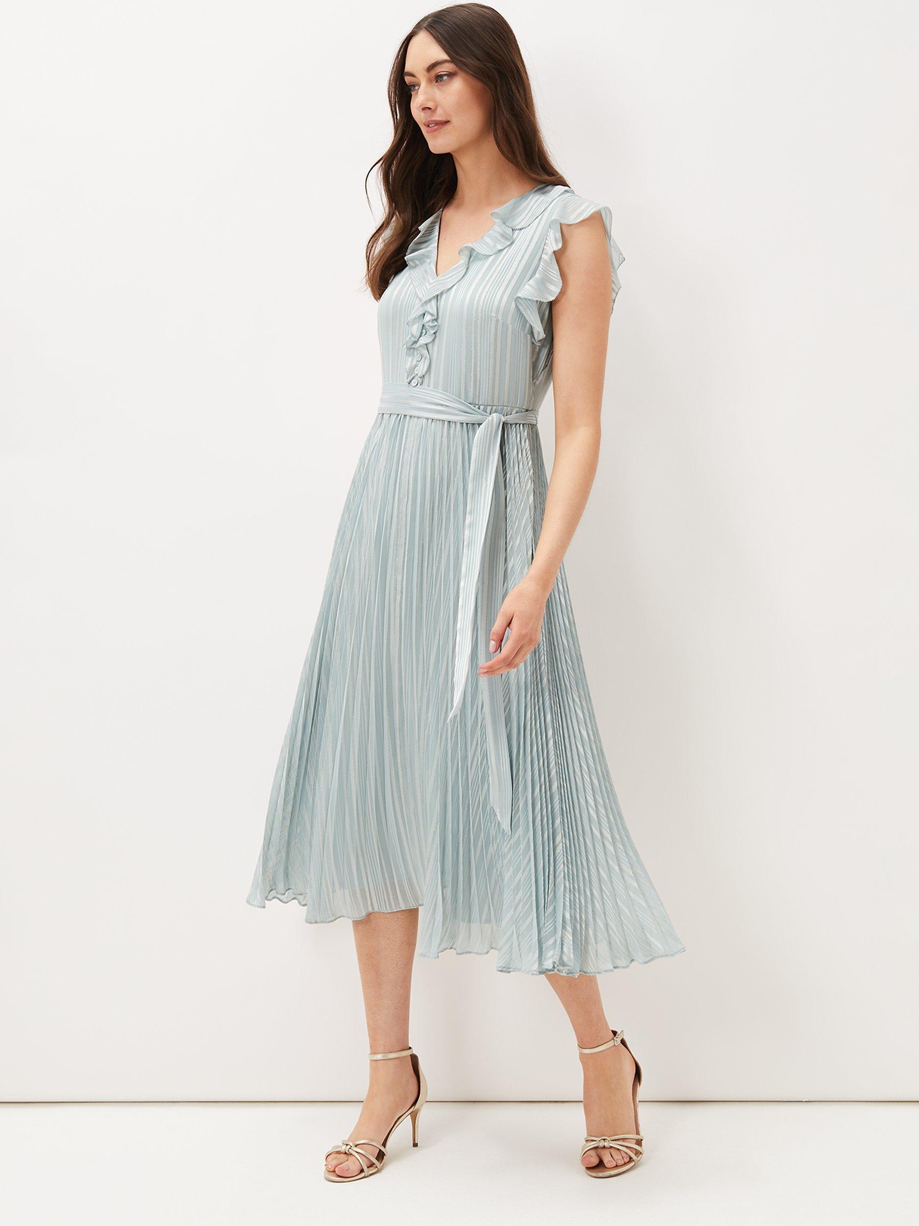 Phase Eight Carmella Pleated Midi Dress, Pale Sage, 12