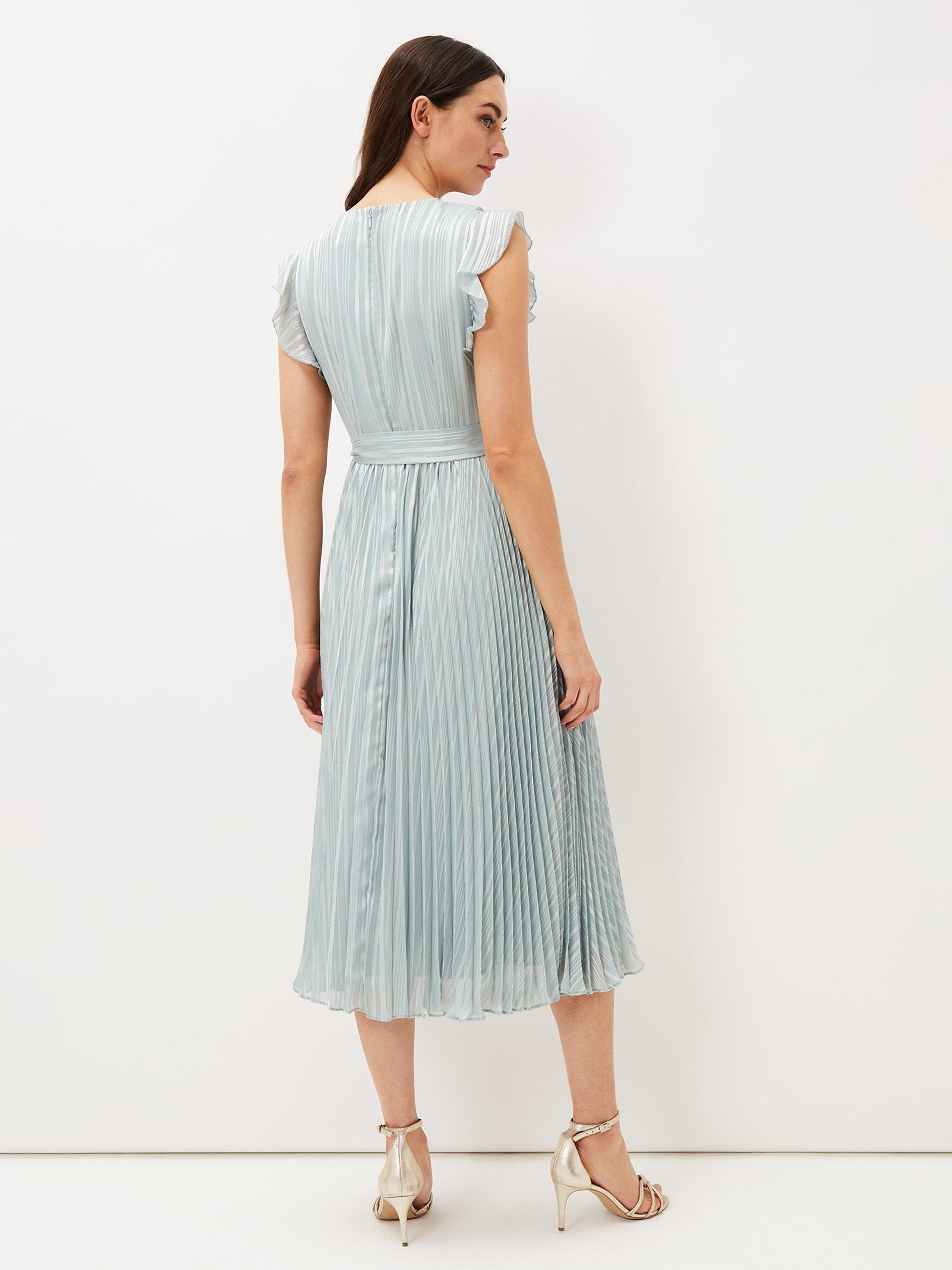 Phase Eight Carmella Pleated Midi Dress, Pale Sage, 12