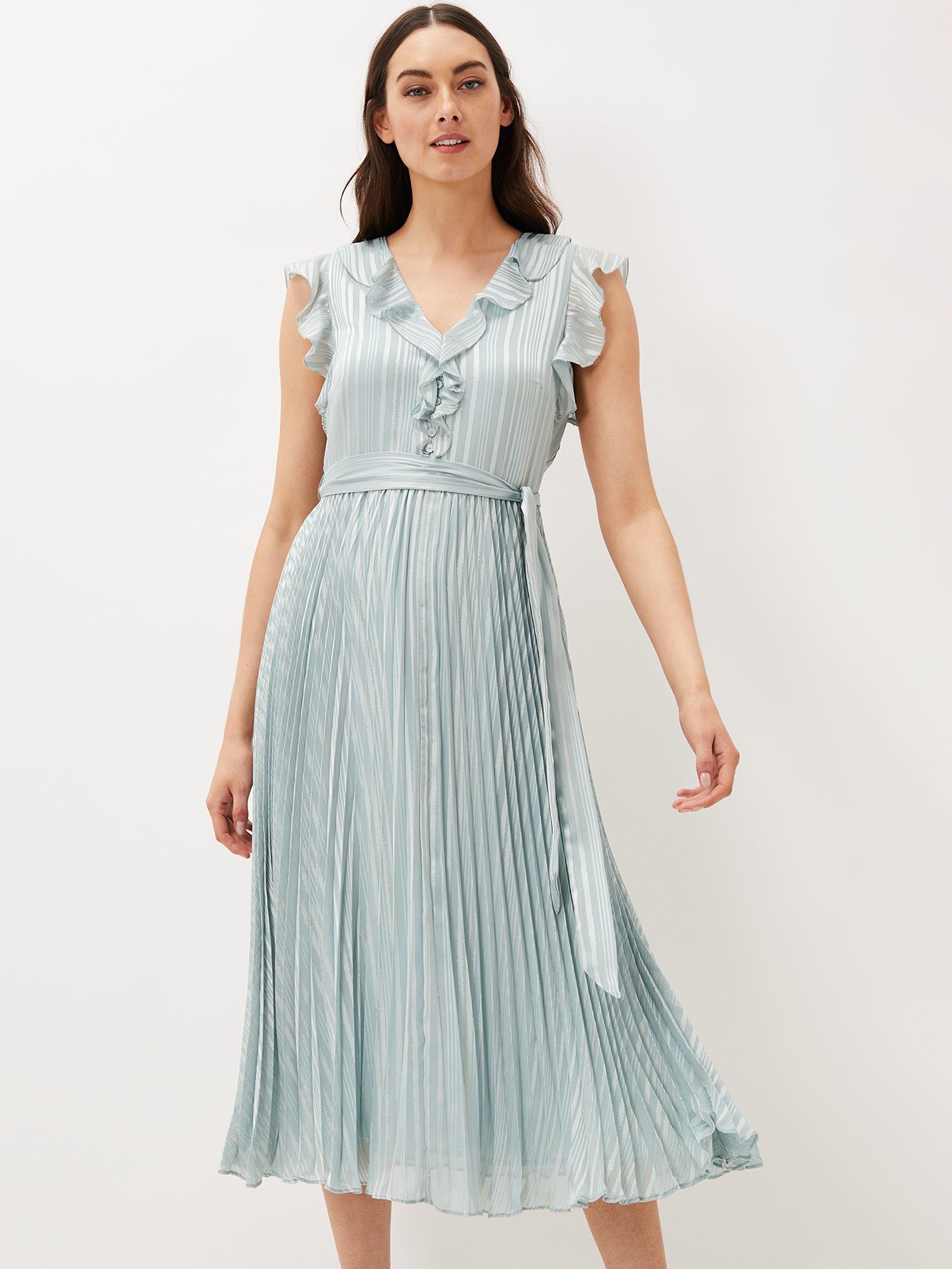 Phase Eight Carmella Pleated Midi Dress, Pale Sage, 12