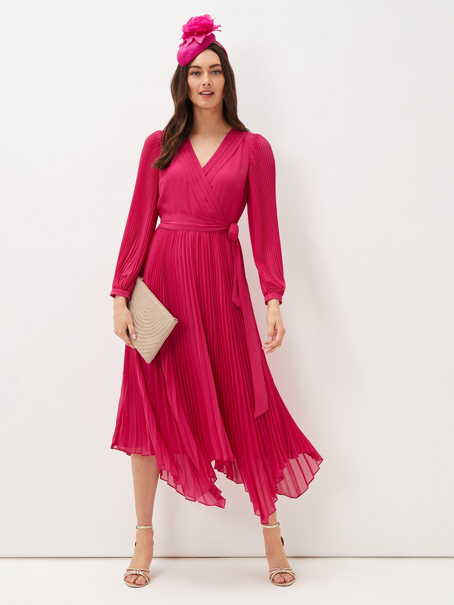 Phase Eight Petra Pleated Wrap Midi Dress Magenta