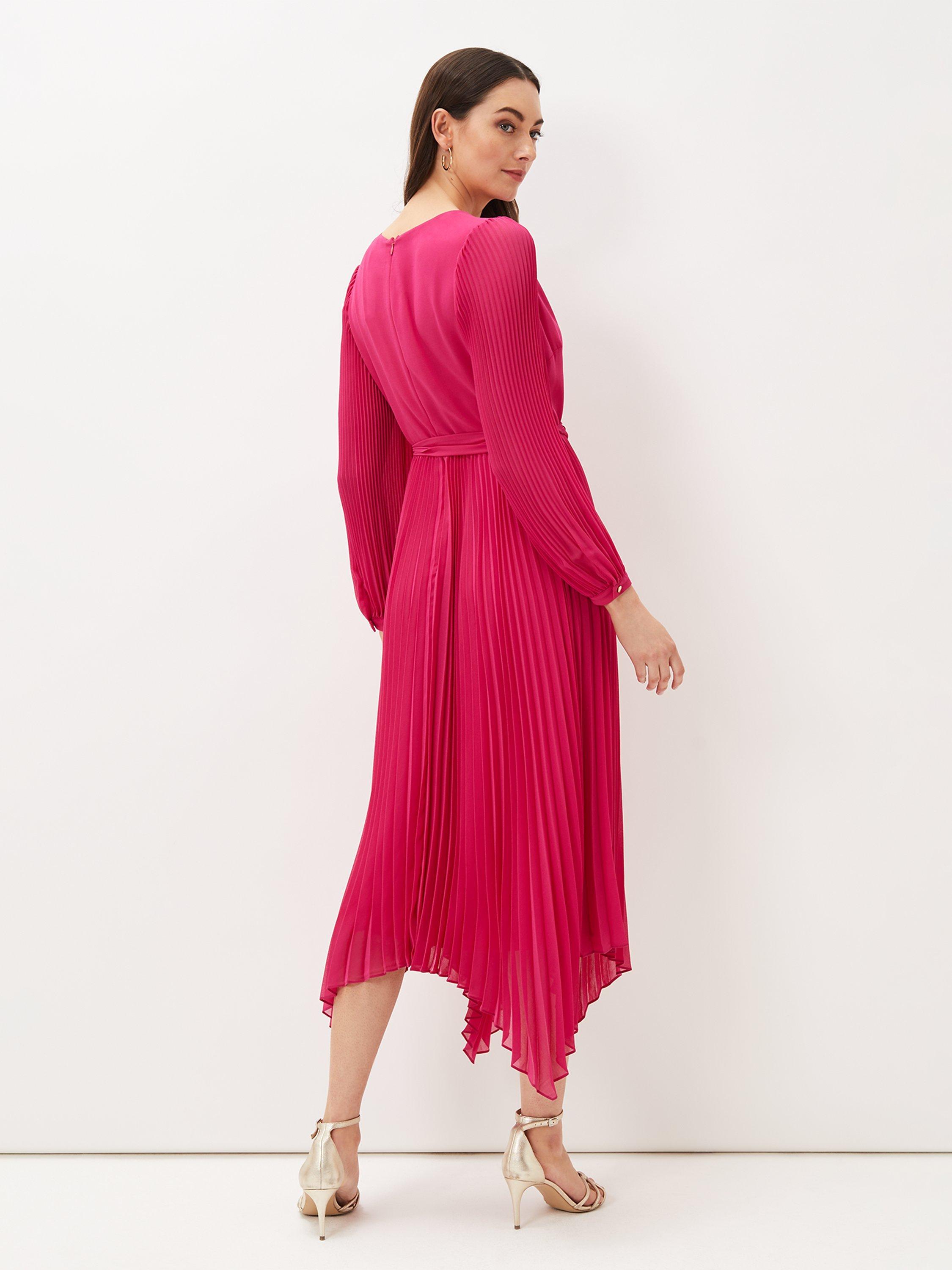 Phase Eight Petra Pleated Wrap Midi Dress, Magenta, 26