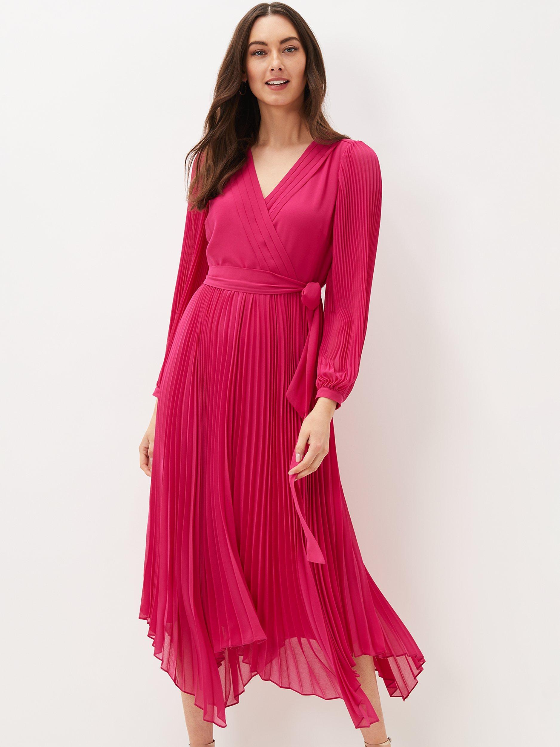 Phase Eight Petra Pleated Wrap Midi Dress, Magenta, 26