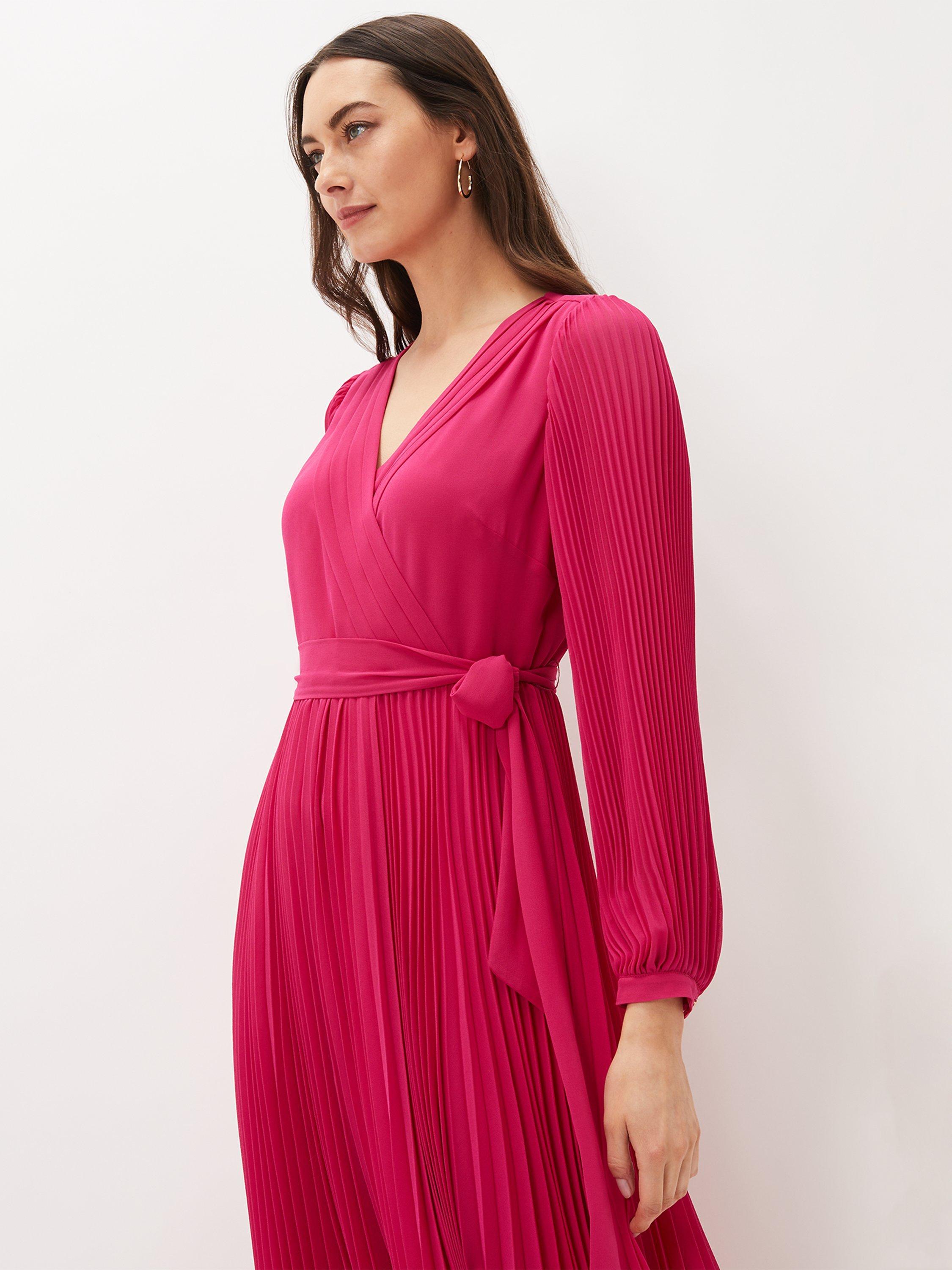 Phase Eight Petra Pleated Wrap Midi Dress, Magenta, 26