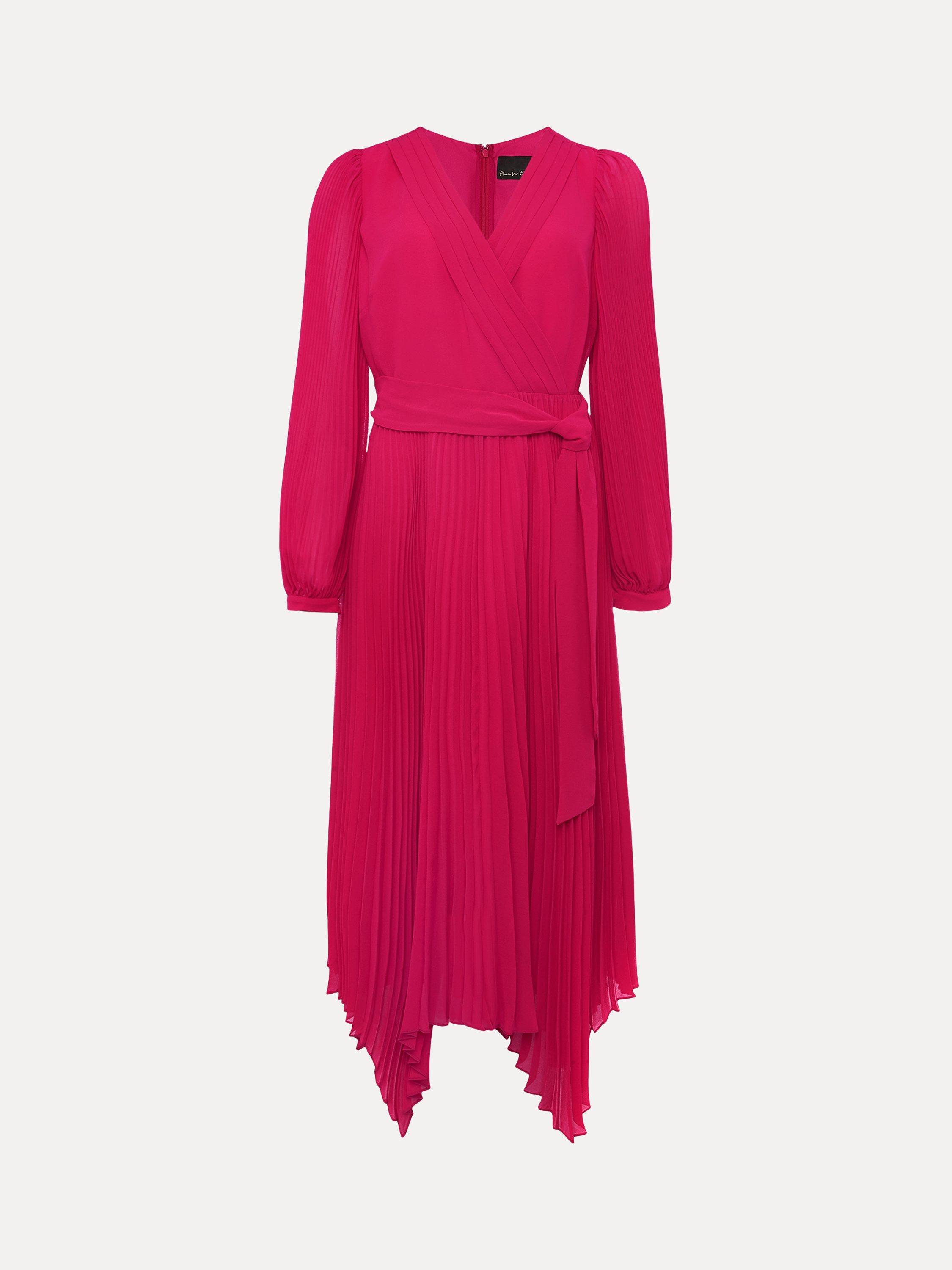 Phase Eight Petra Pleated Wrap Midi Dress, Magenta, 26