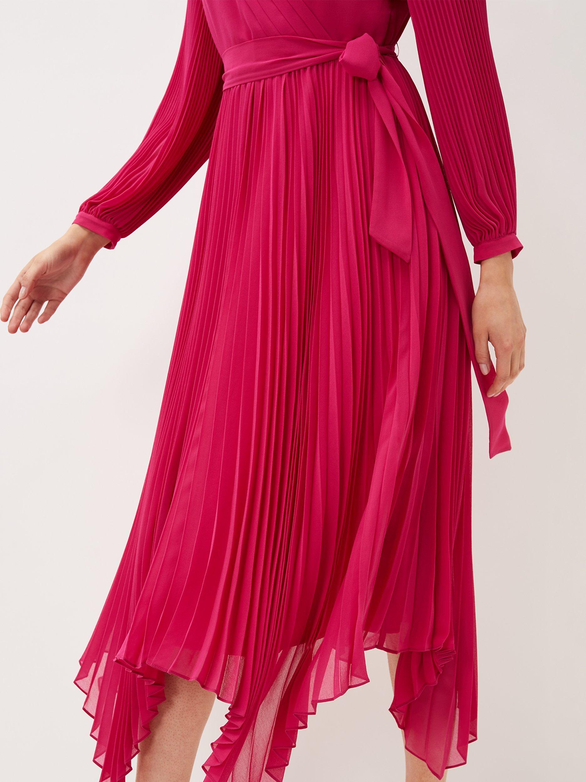 Phase Eight Petra Pleated Wrap Midi Dress, Magenta, 26