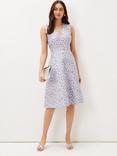 Phase Eight Rosebud Jacquard Flared Dress, Arctic Blue/Pink