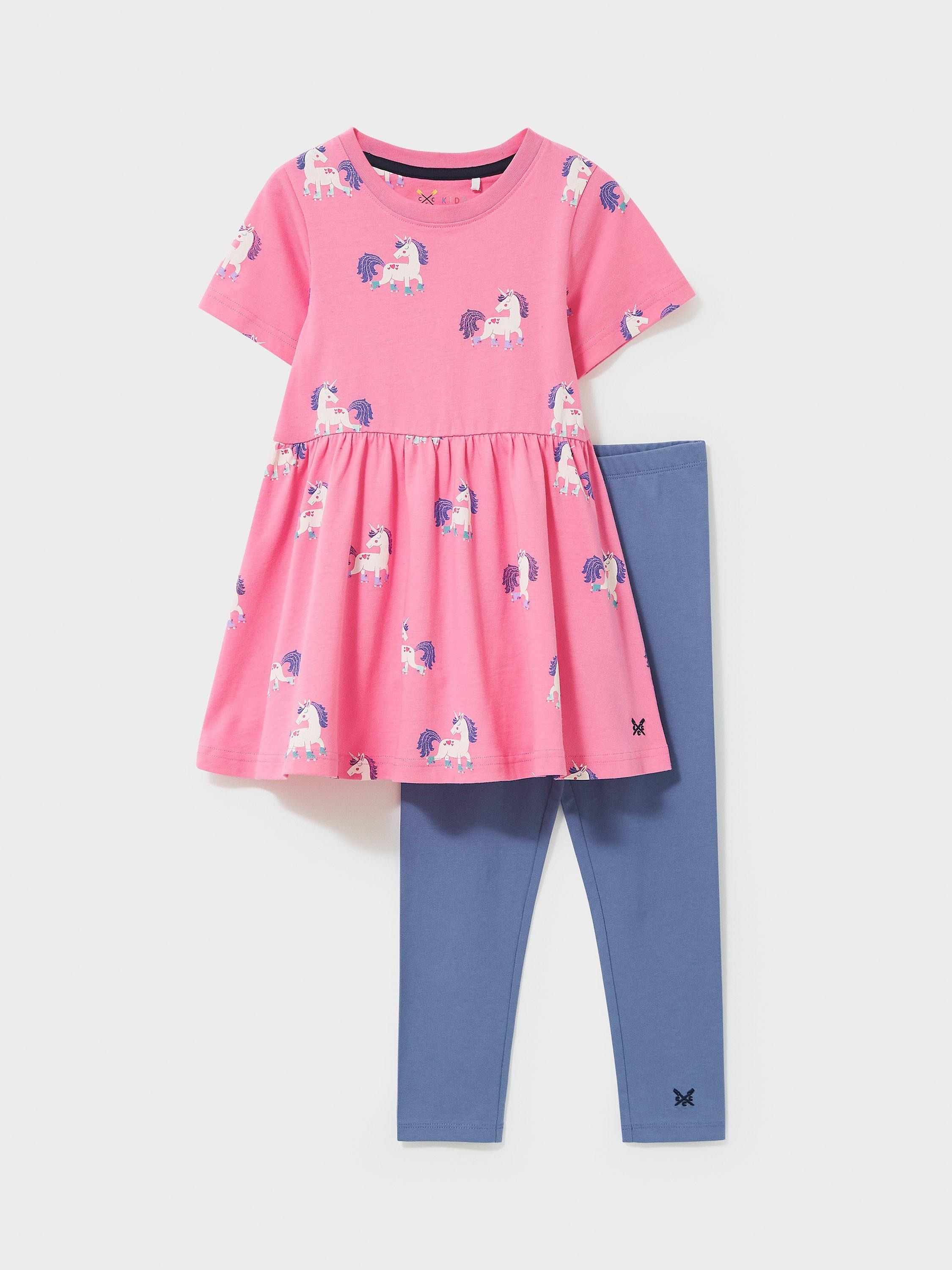 Crew Clothing Kids' Unicorn Dress & Leggings Set, Pastel Pink