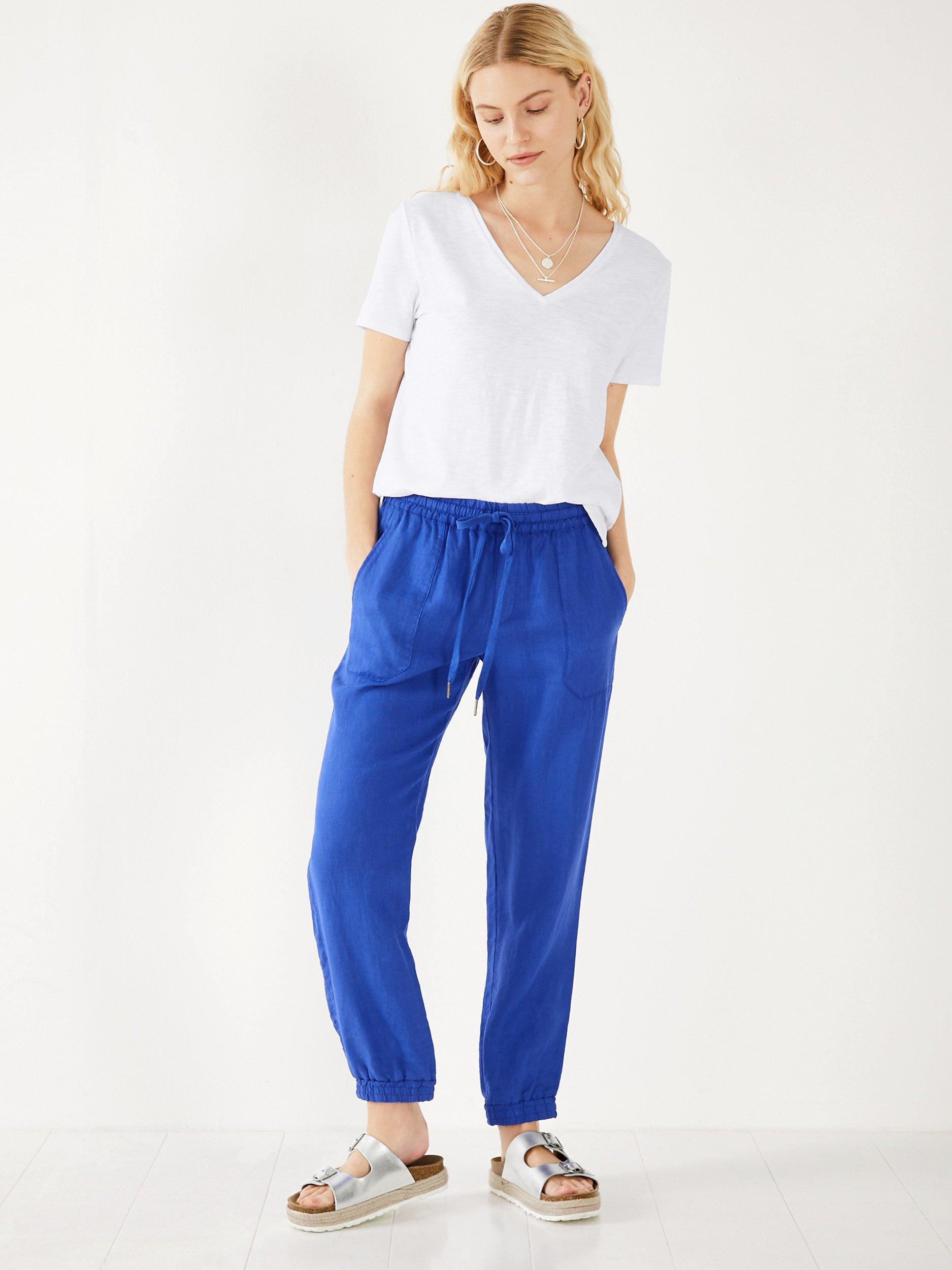 HUSH Cropped Linen Joggers, Bright Blue 