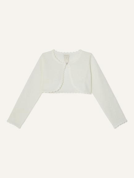 Monsoon Kids' Niamh Cropped Scallop Edge Cardigan, Ivory
