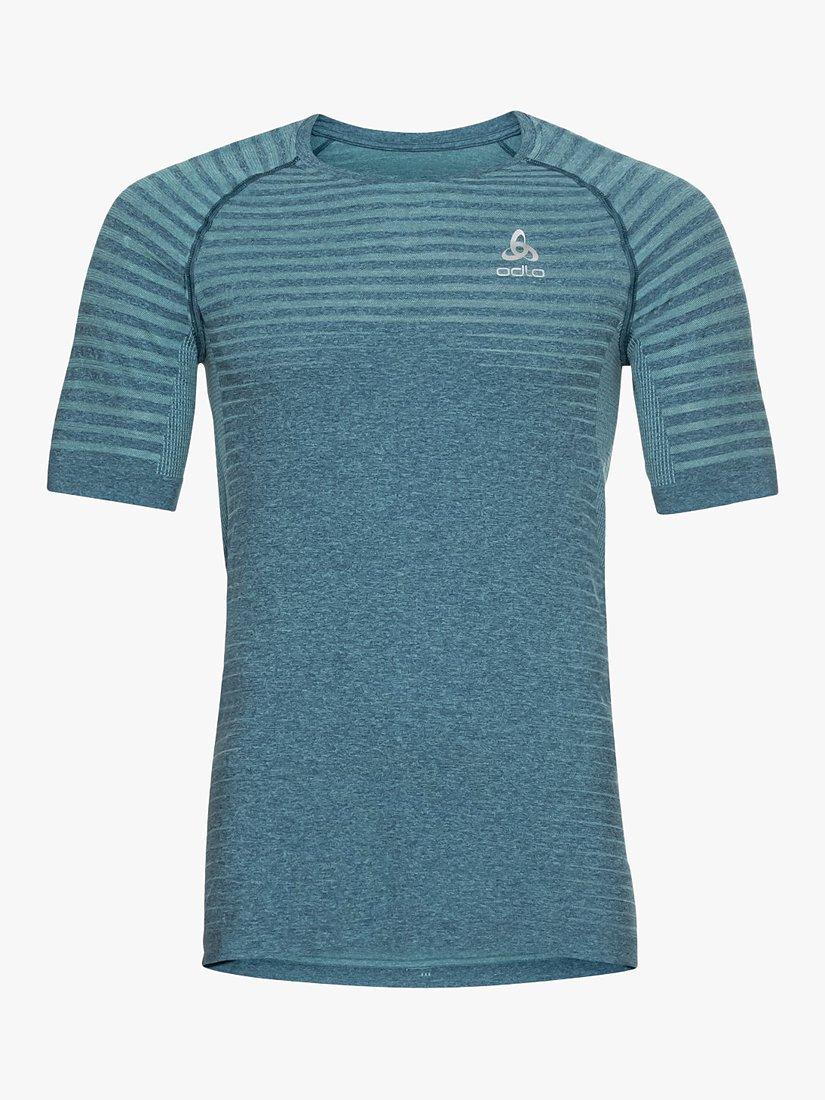 ODLO Essential Seamless Short Sleeve Running Top, Blue Wing Teal Melange, XL
