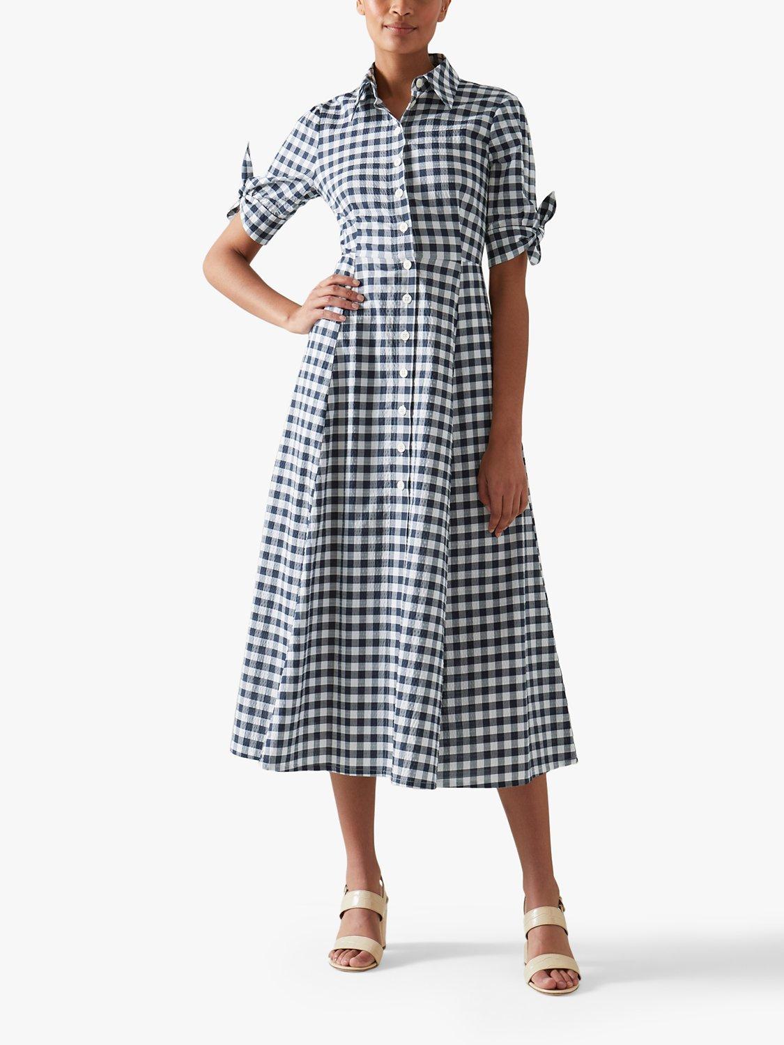 L.K.Bennett Saffron Gingham Midi Shirt Dress, Navy/White