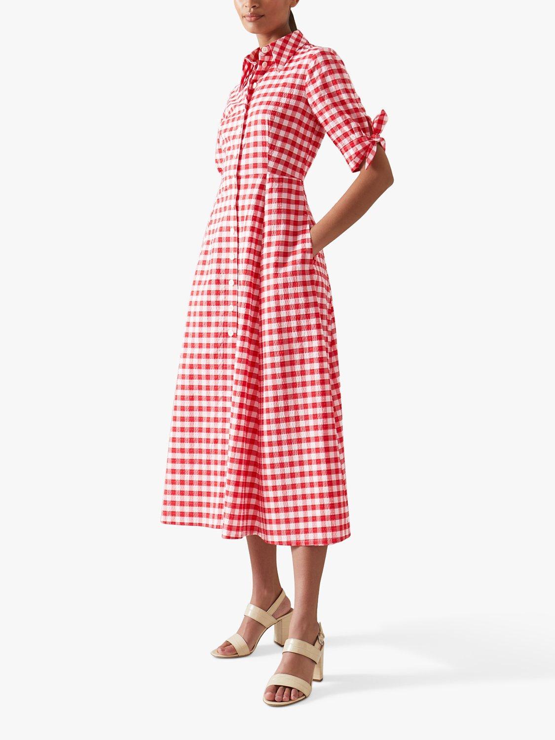 L.K.Bennett Saffron Gingham Midi Shirt Dress, Red/White