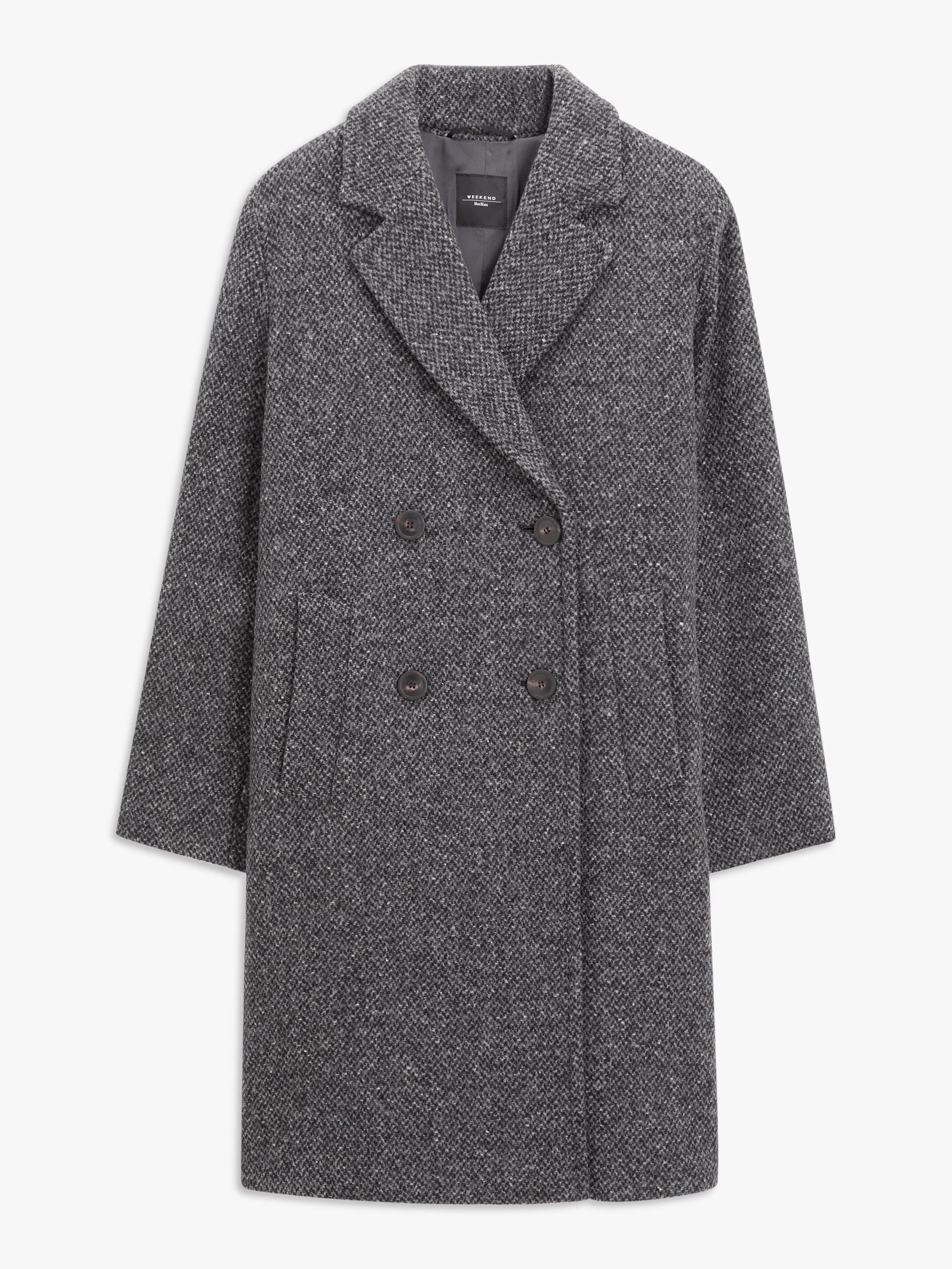 Weekend MaxMara Ebridi Herringbone Double Breasted Coat, Grey, 12