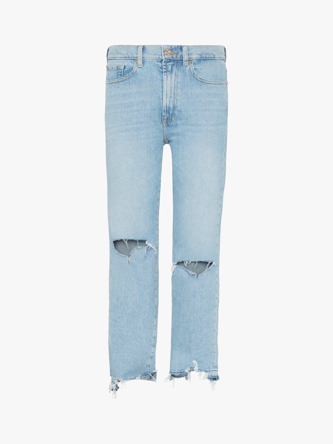 7 For All Mankind Logan Stovepipe Distressed Jeans, Light Blue