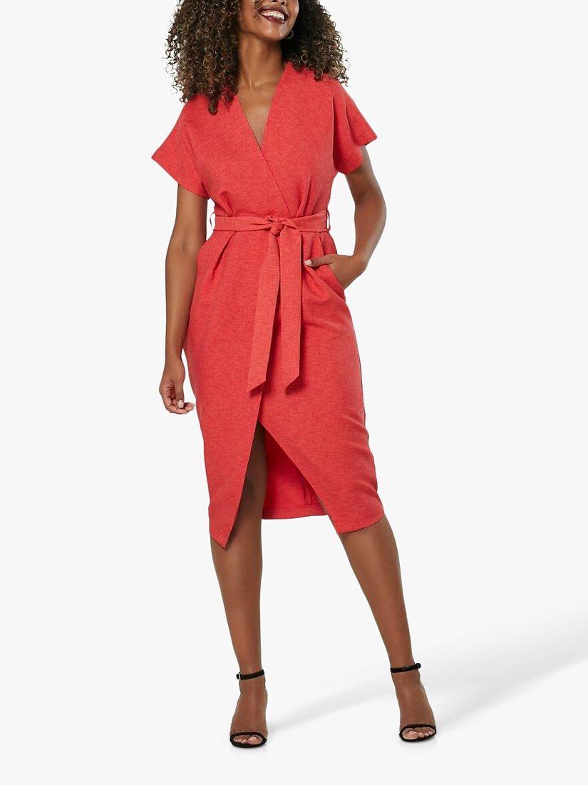 Closet London Kimono Sleeve Belted Midi Dress, Red