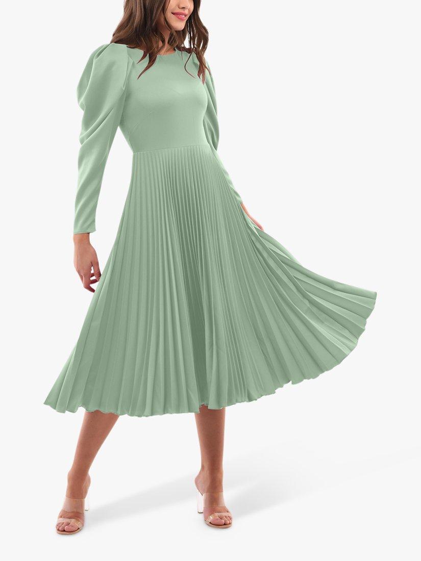 Closet London Puff Sleeve Pleated Midi Dress, Mint, 12