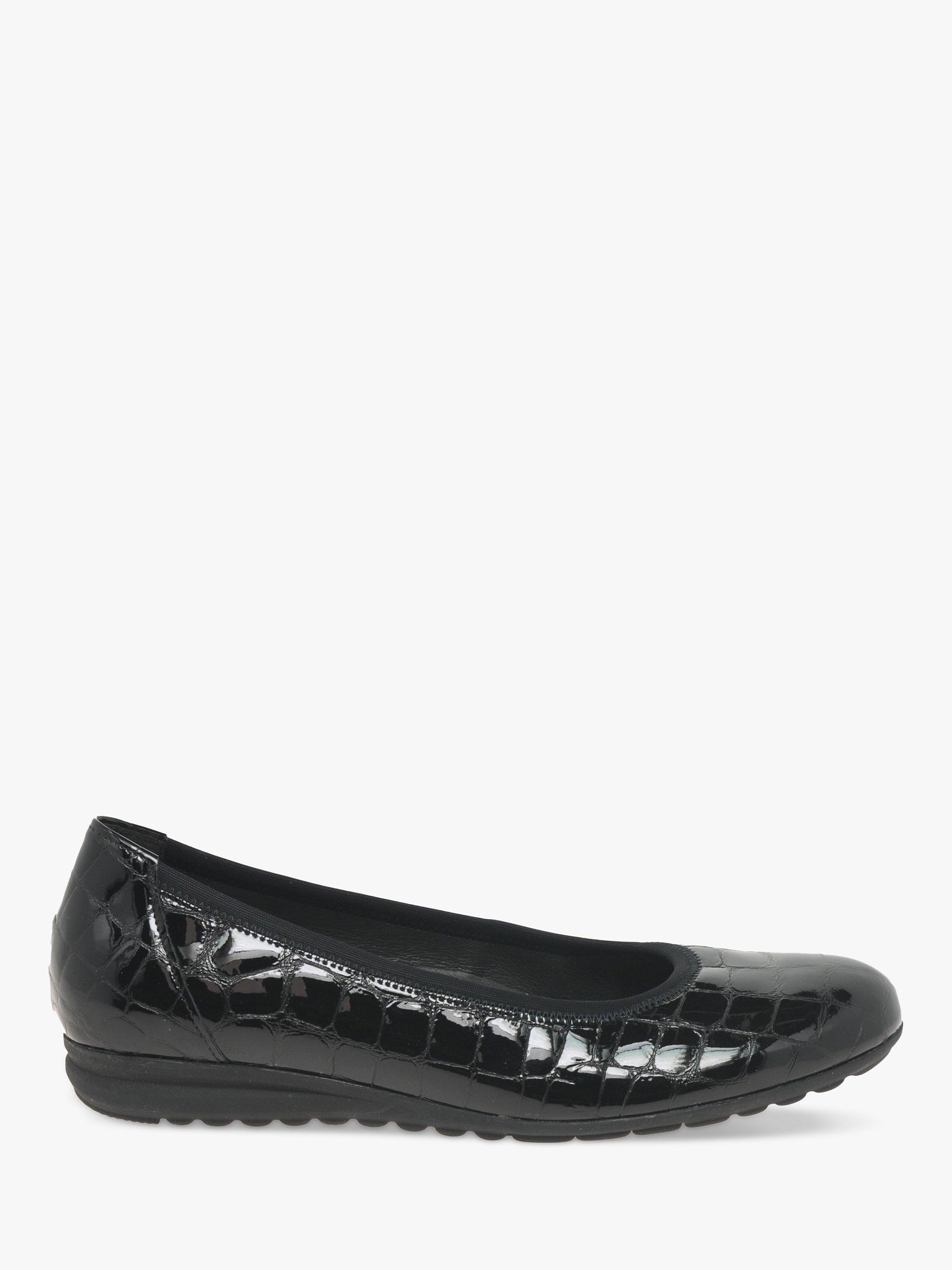 Gabor Splash Wide Fit Croc Look Leather Pumps, Black Patent, 3