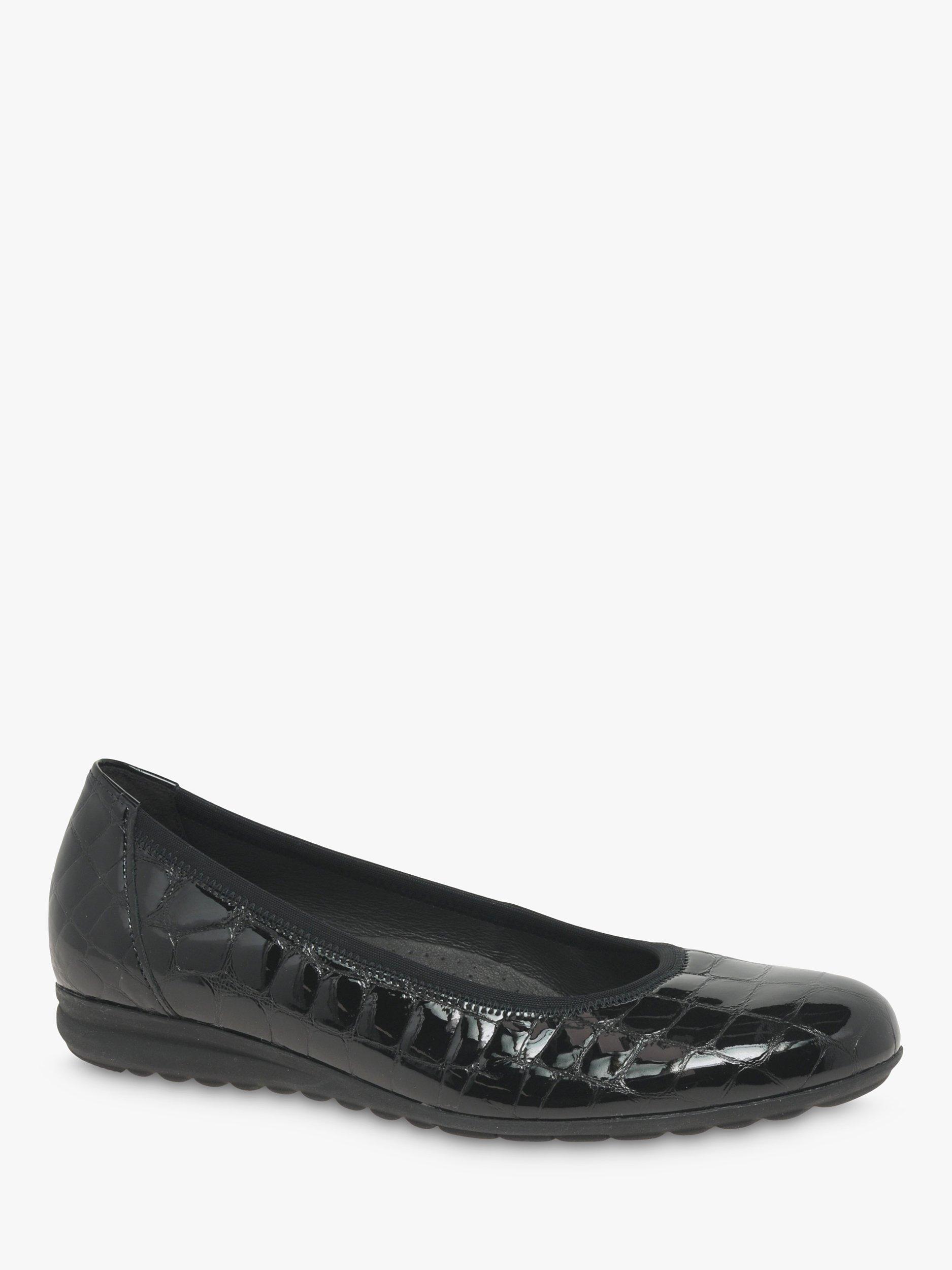 Gabor Splash Wide Fit Croc Look Leather Pumps, Black Patent, 3