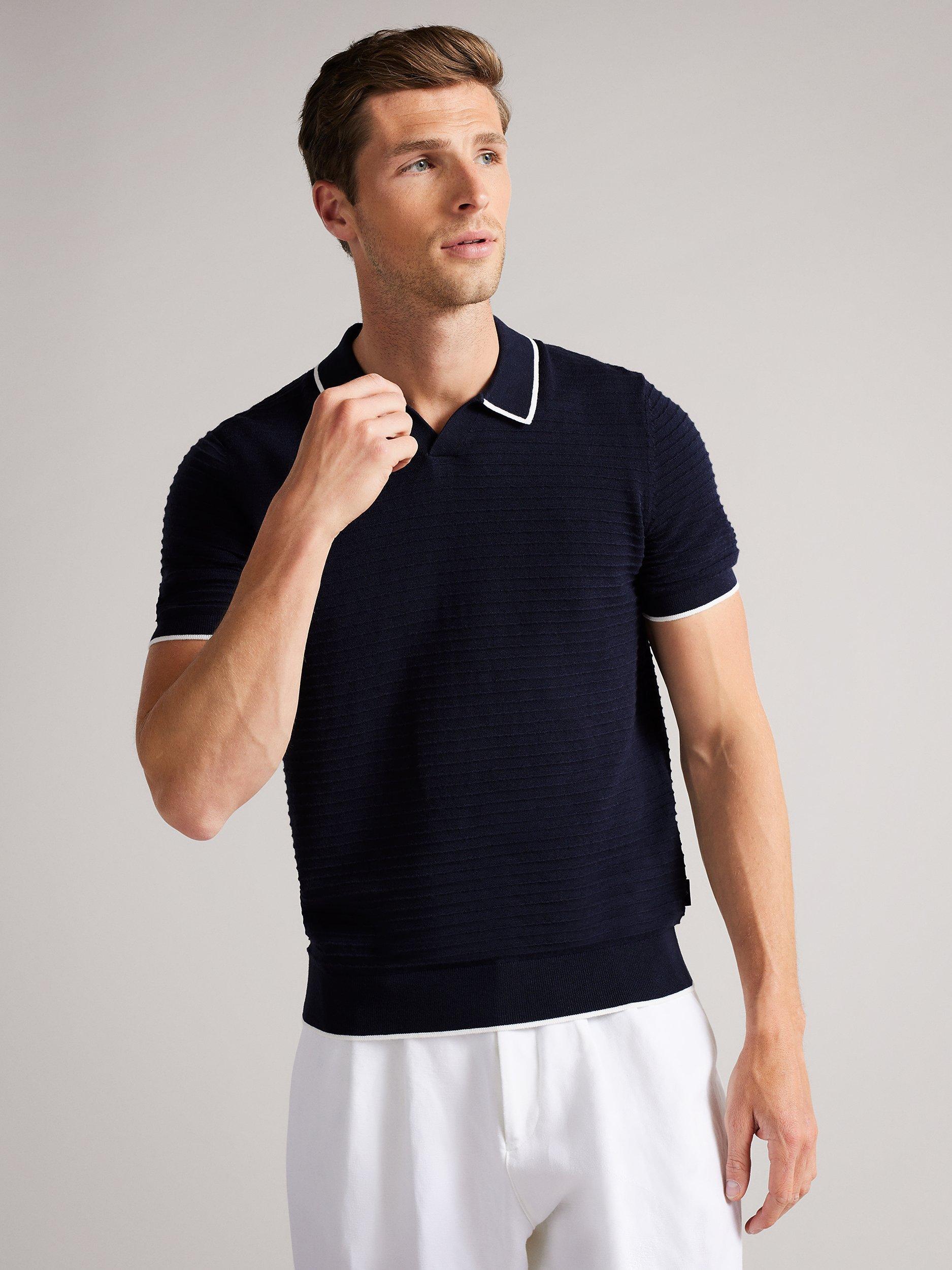 Ted Baker Durdle Textured Stripe Polo Shirt, Navy
