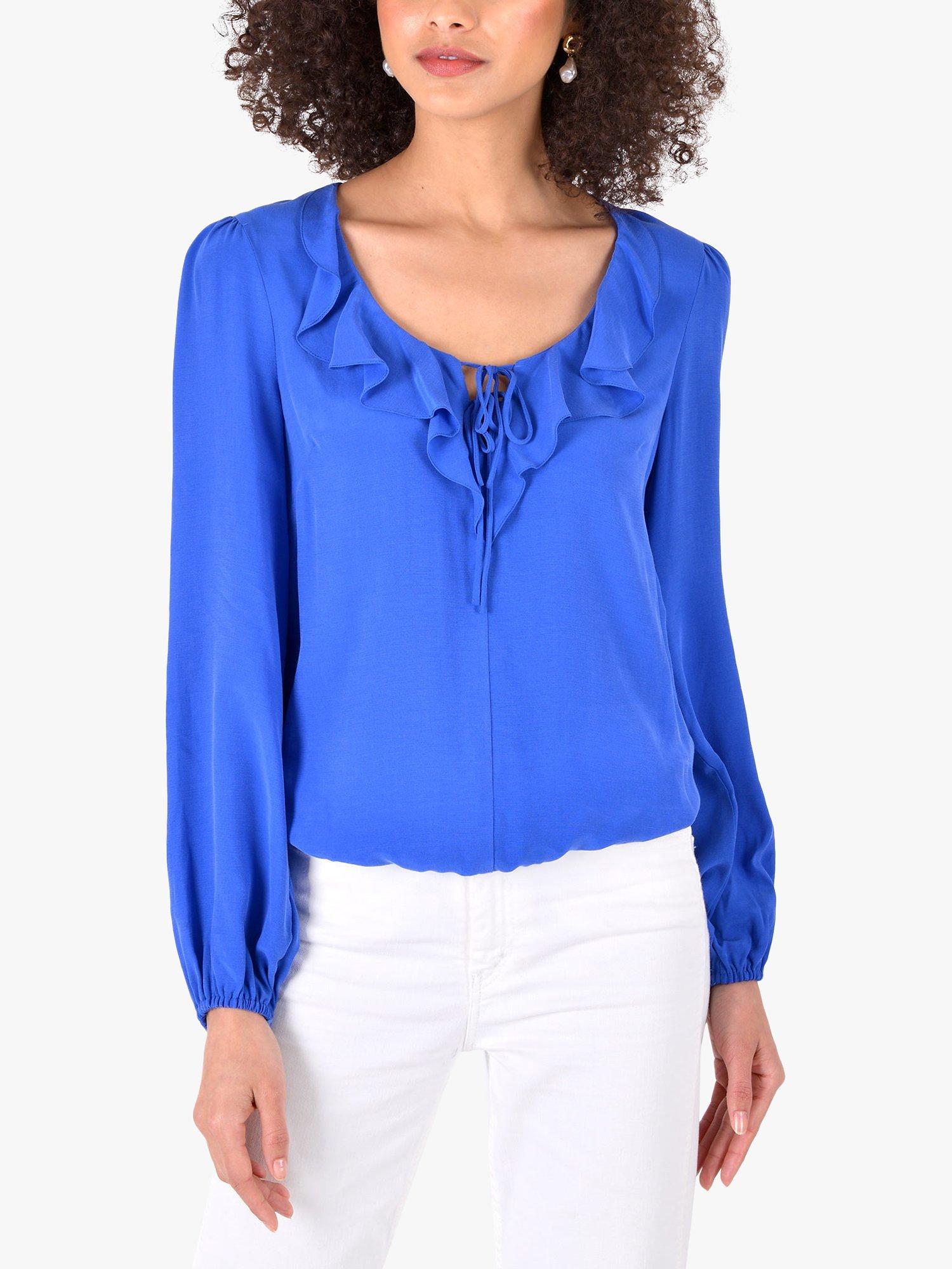Ro&Zo Frill Neck Bubble Hem Top, Blue