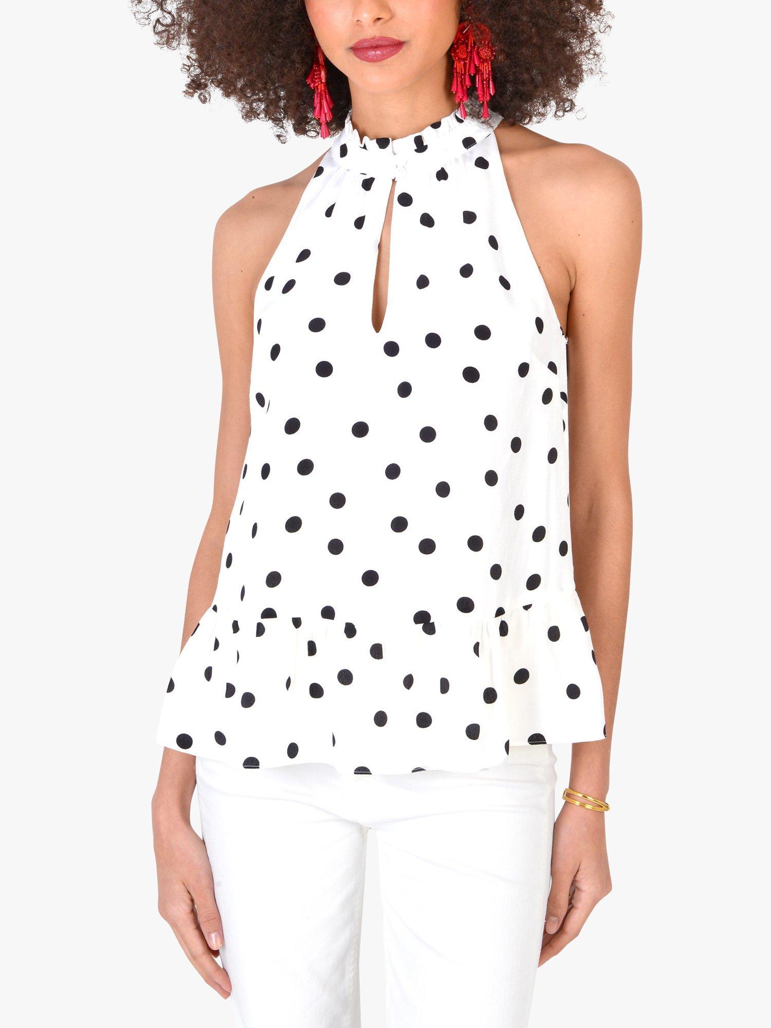Ro&Zo Spot Print Halterneck Top, Ivory/Black