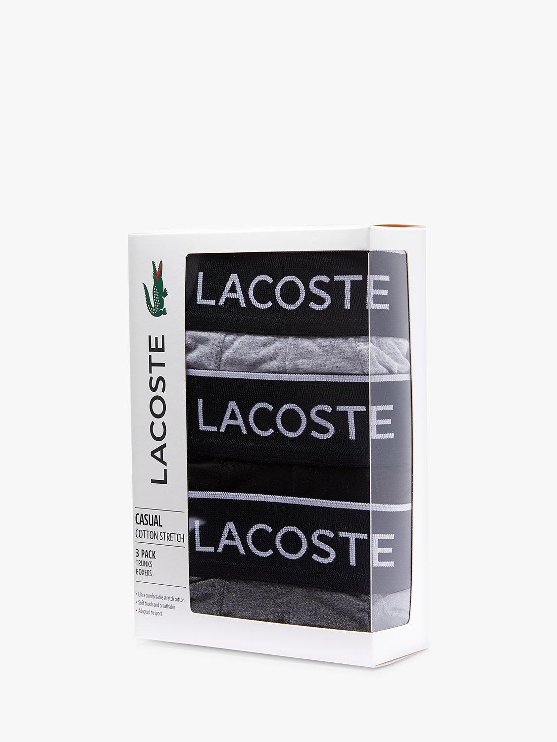 Product image 2 of 5, which shows Lacoste Signature Trunks, Pack of 3, Black/White/Grey, S