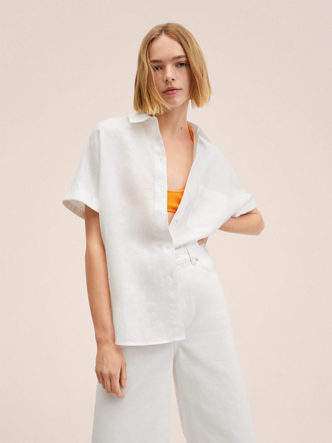 Mango Pai Linen Shirt, Natural White, 4