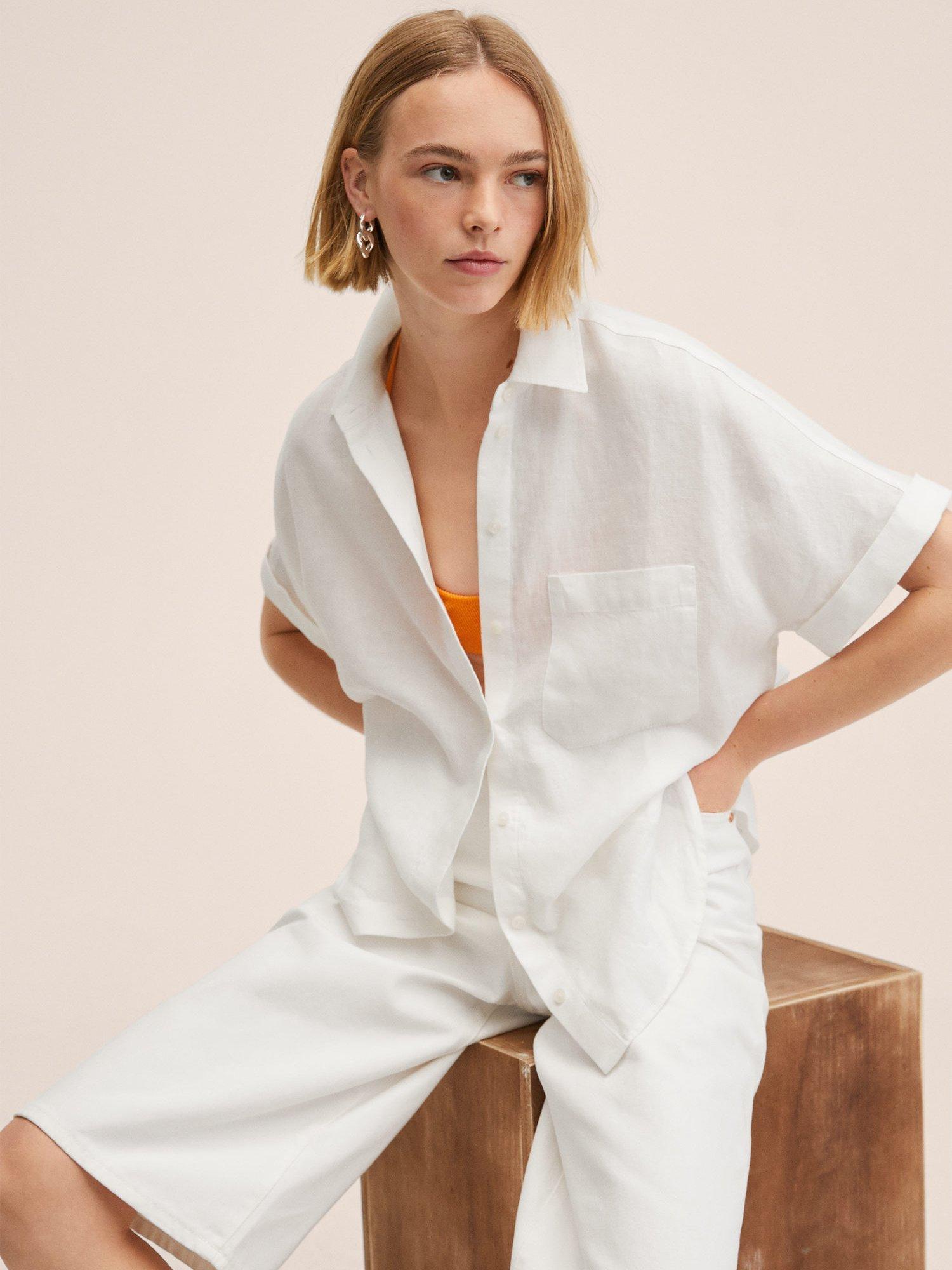 Mango Pai Linen Shirt, Natural White, 4