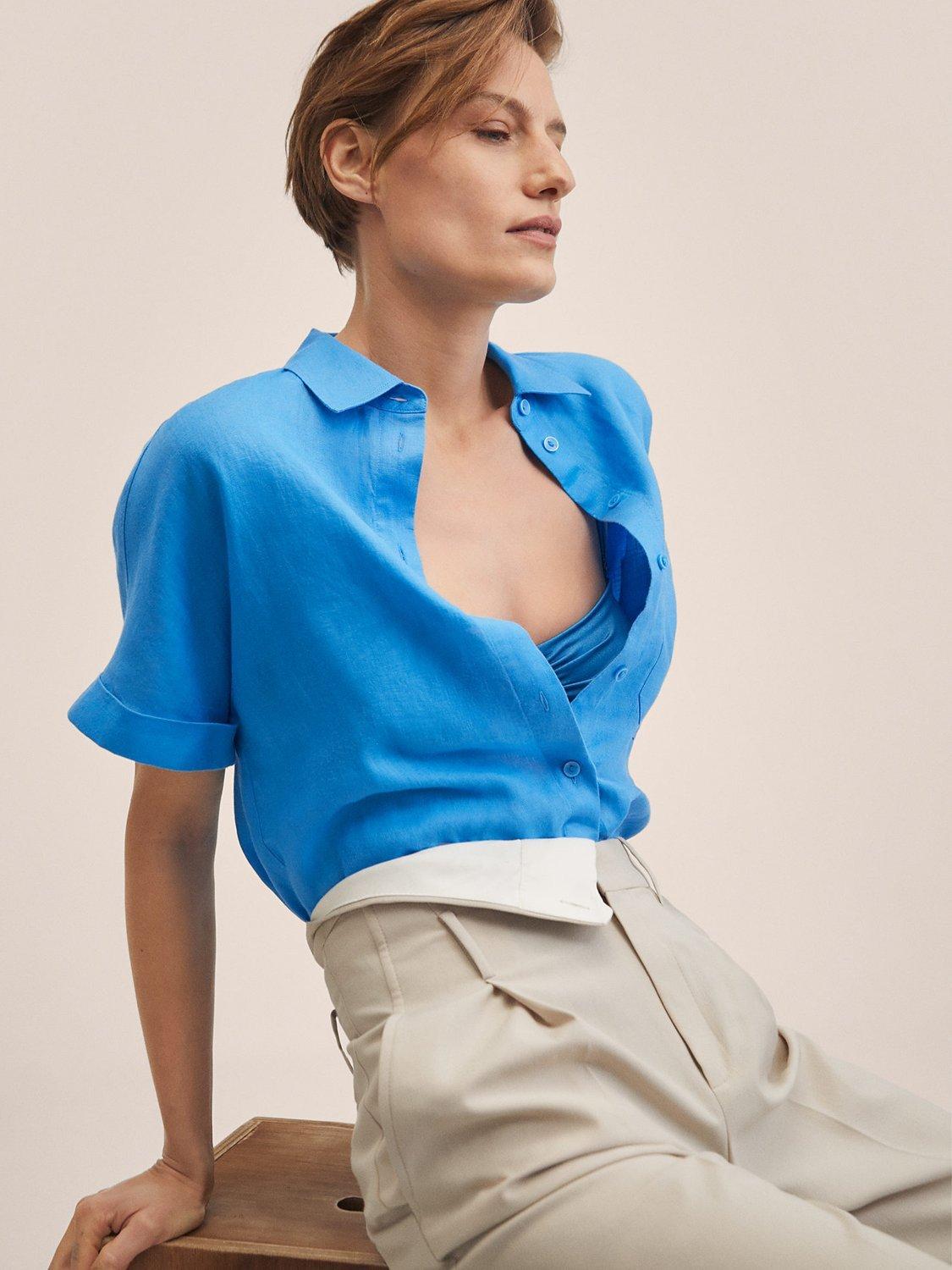 Product image 4 of 5, which shows Mango Pai Linen Shirt, Pastel Blue, 4