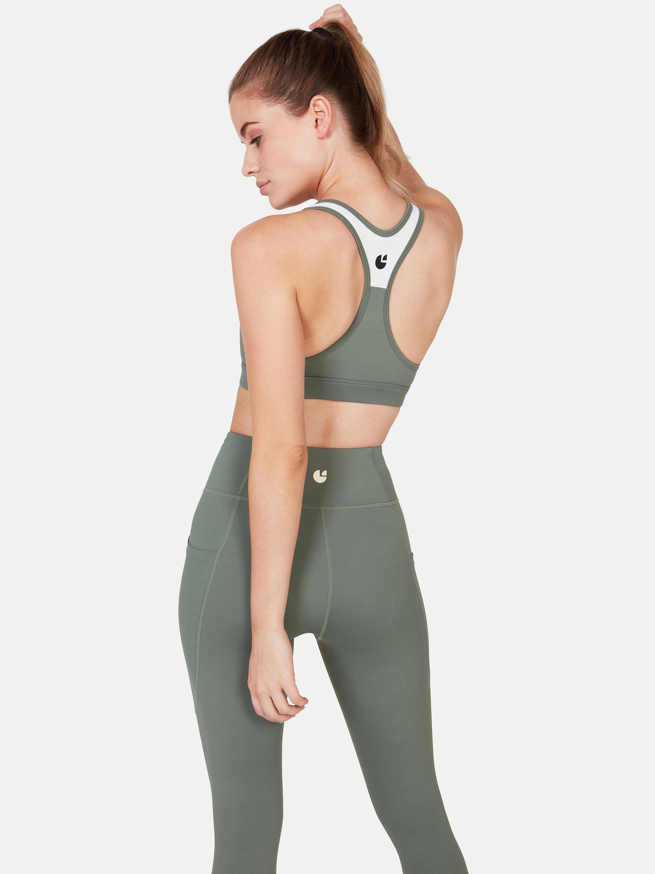 Product image 2 of 2, which shows Pocket Sport Impasto Plain Sports Bra, Sage, XS