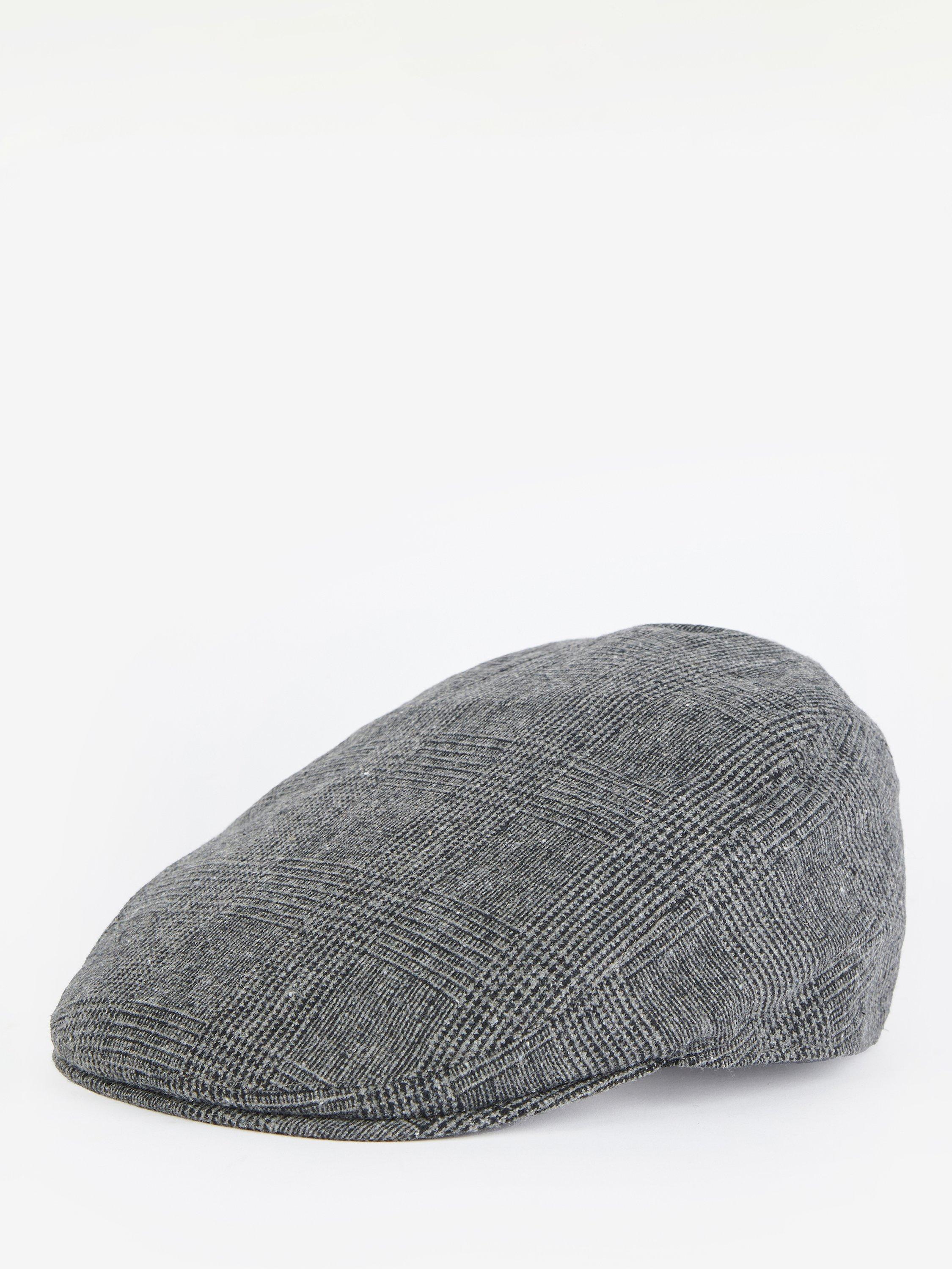 Barbour Cheviot Herringbone Tweed Flat Cap, Charcoal Check