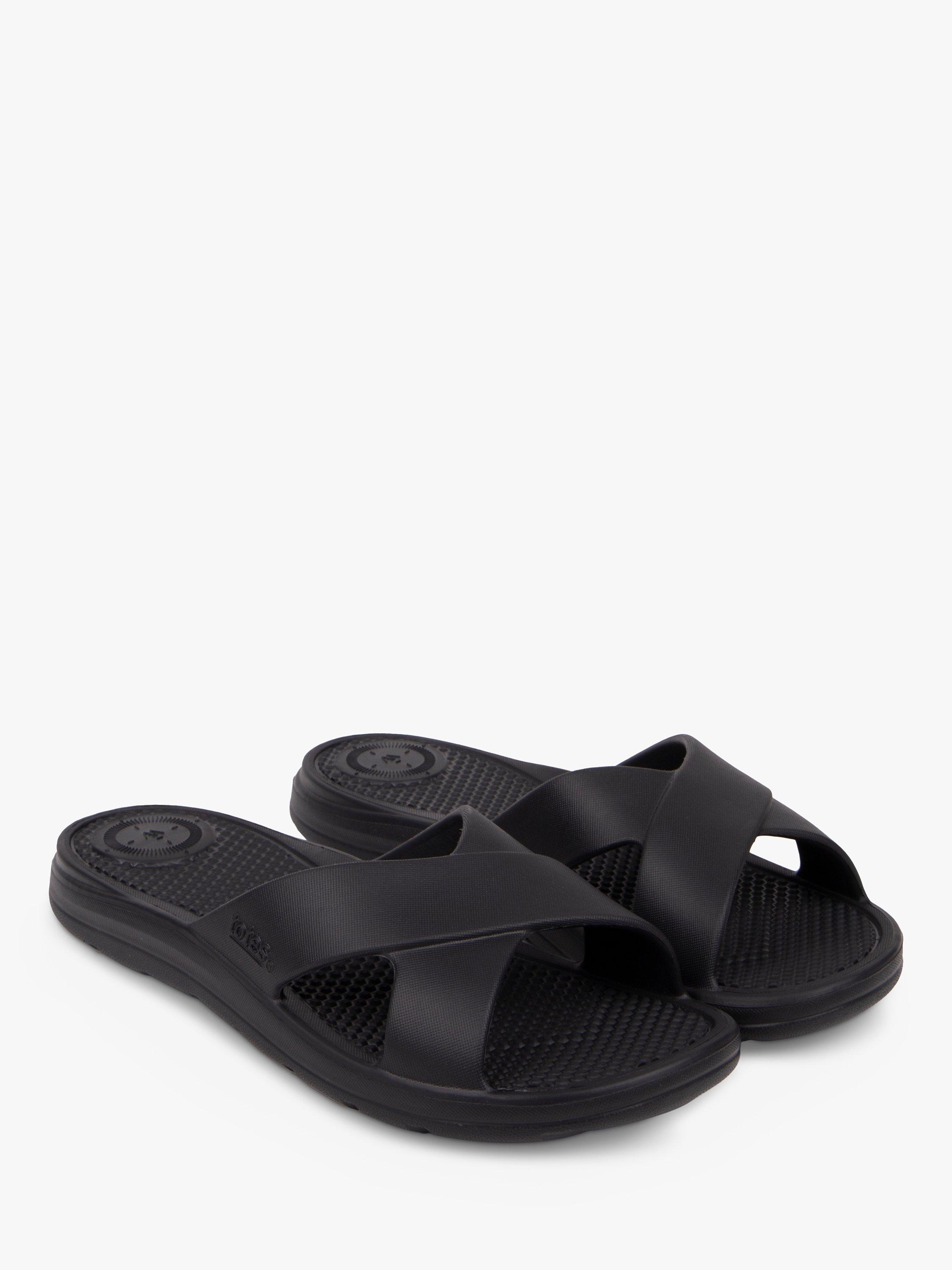Product image 5 of 5, which shows totes SOLBOUNCE Cross Strap Slider Sandals, Black, 4
