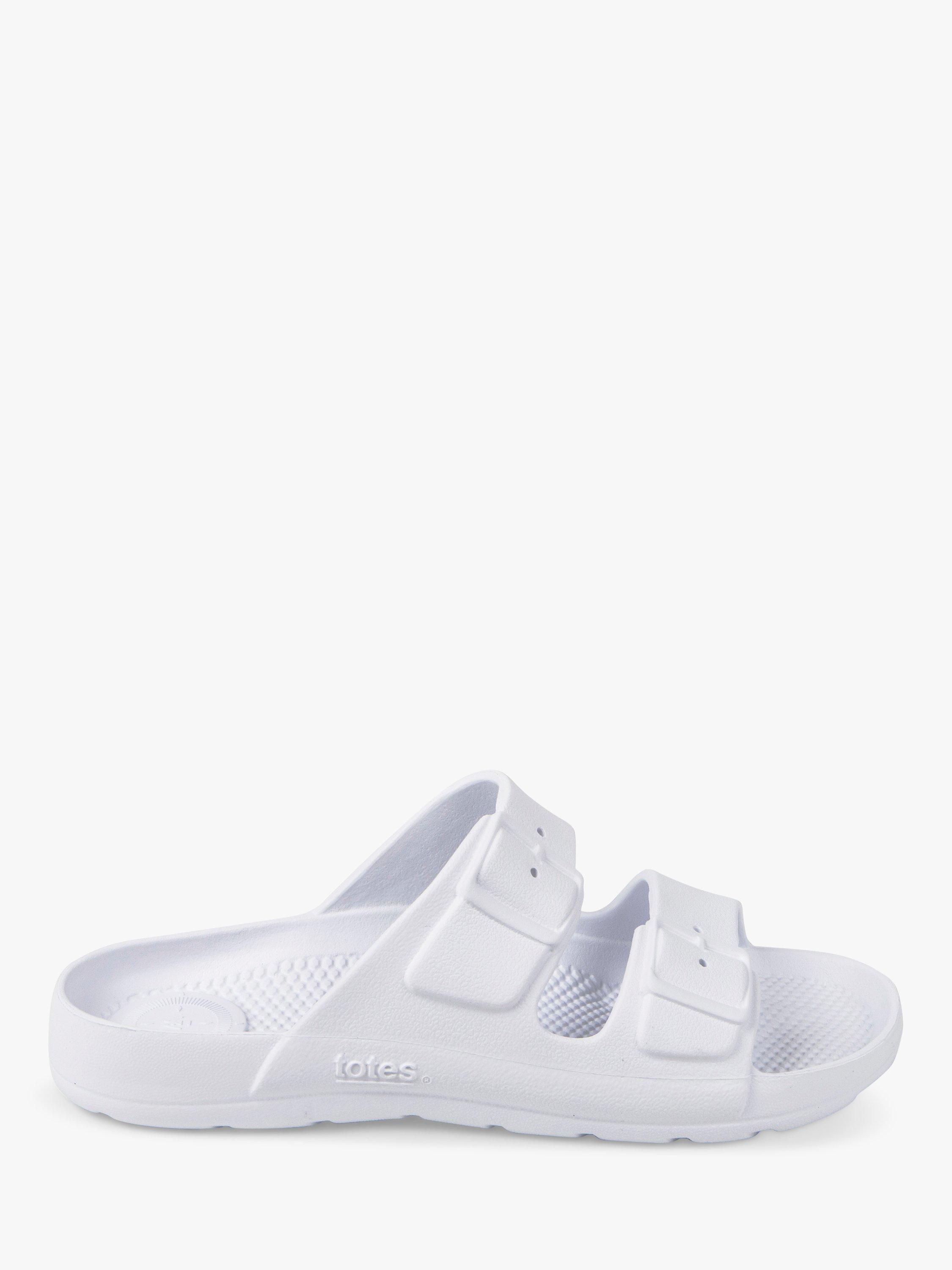 totes SOLBOUNCE Buckle Cross Slider Sandals, White
