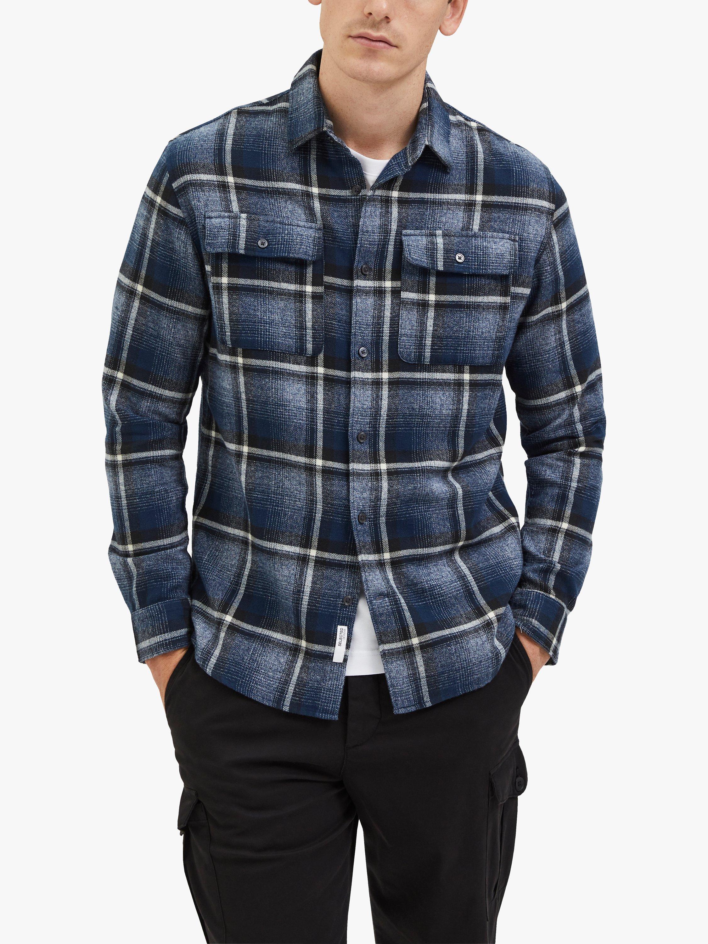 SELECTED HOMME Long Sleeve Regular Fit Check Shirt, Sky Captain