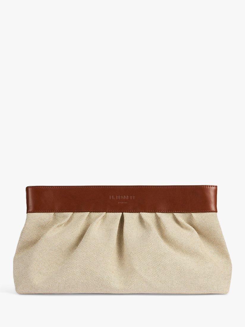 L.K.Bennett Abbie Canvas and Tan Leather Clutch Bag, Tan