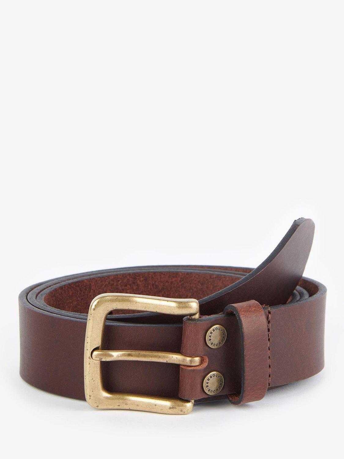 Barbour Double Rivet Leather Belt, Dark Brown, L