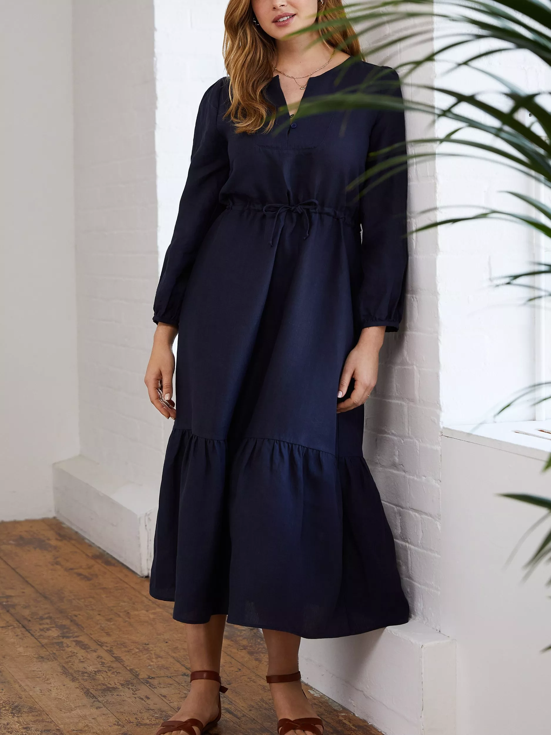 Baukjen Maxine Drawstring Midi Dress, Navy