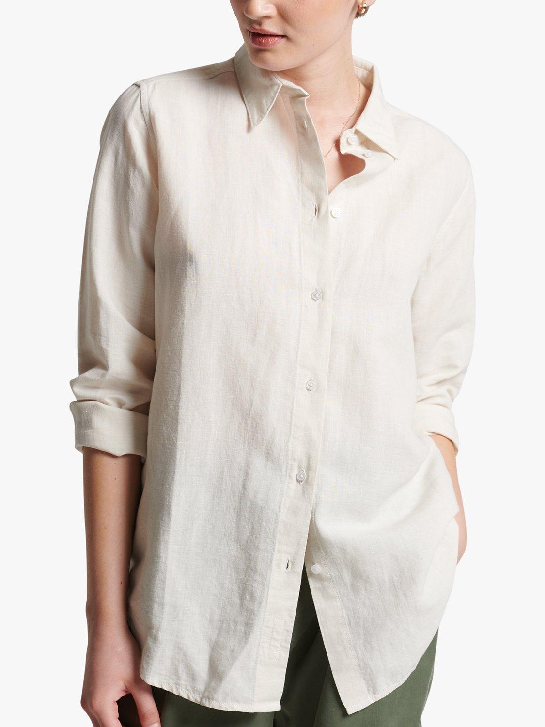 Superdry Linen Boyfriend Shirt, Blue, Silver Birch