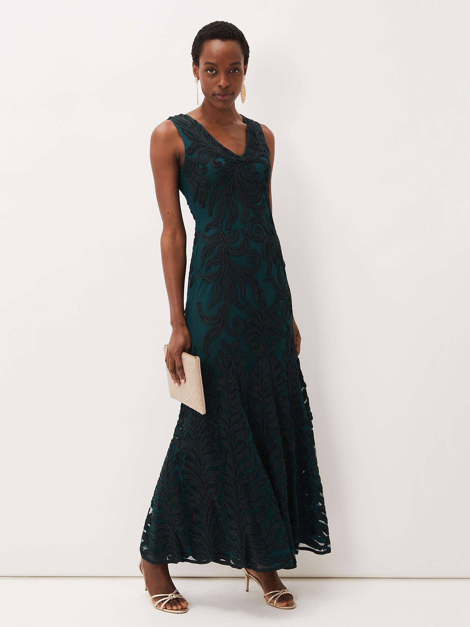 Phase Eight Marigold Tapework Lace Maxi Dress, Green/Black