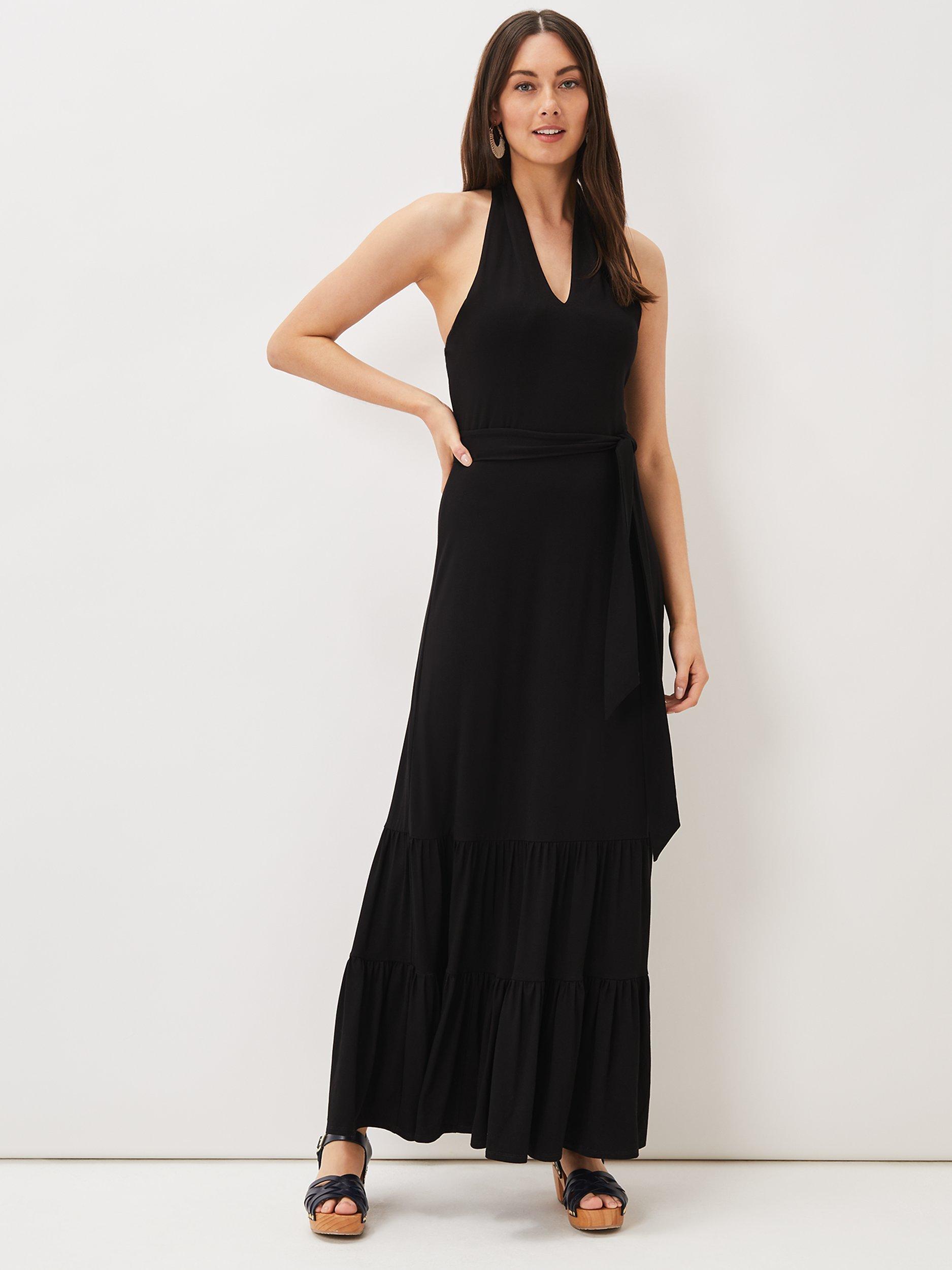 Product image 1 of 7, which shows Phase Eight Valeria Halterneck Maxi Dress, Black, 10