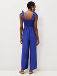 Phase Eight Linen Shirred Bodice Wide Leg Jumpsuit, Cobalt