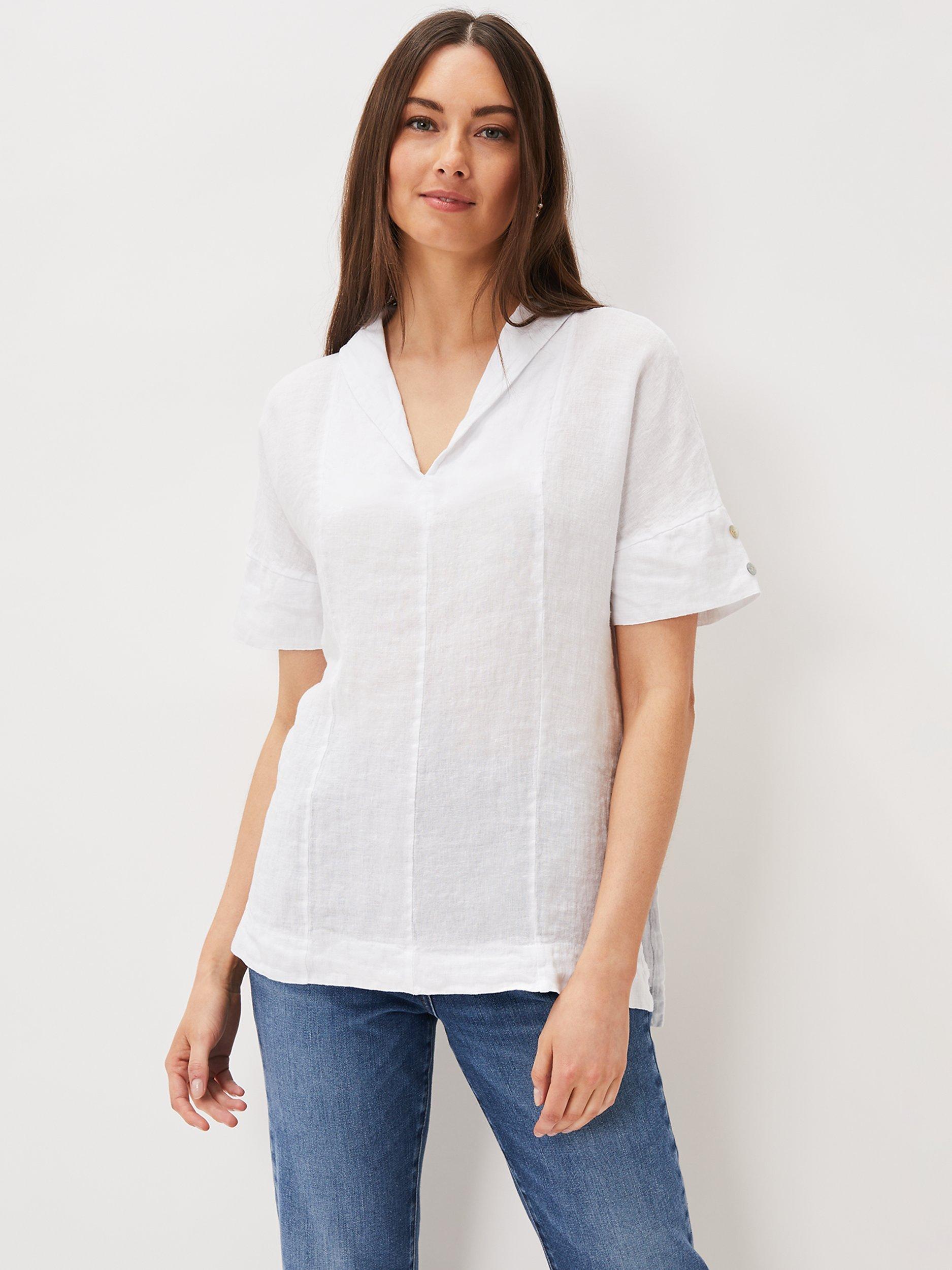 Phase Eight Carita V-Neck Linen Blouse, White