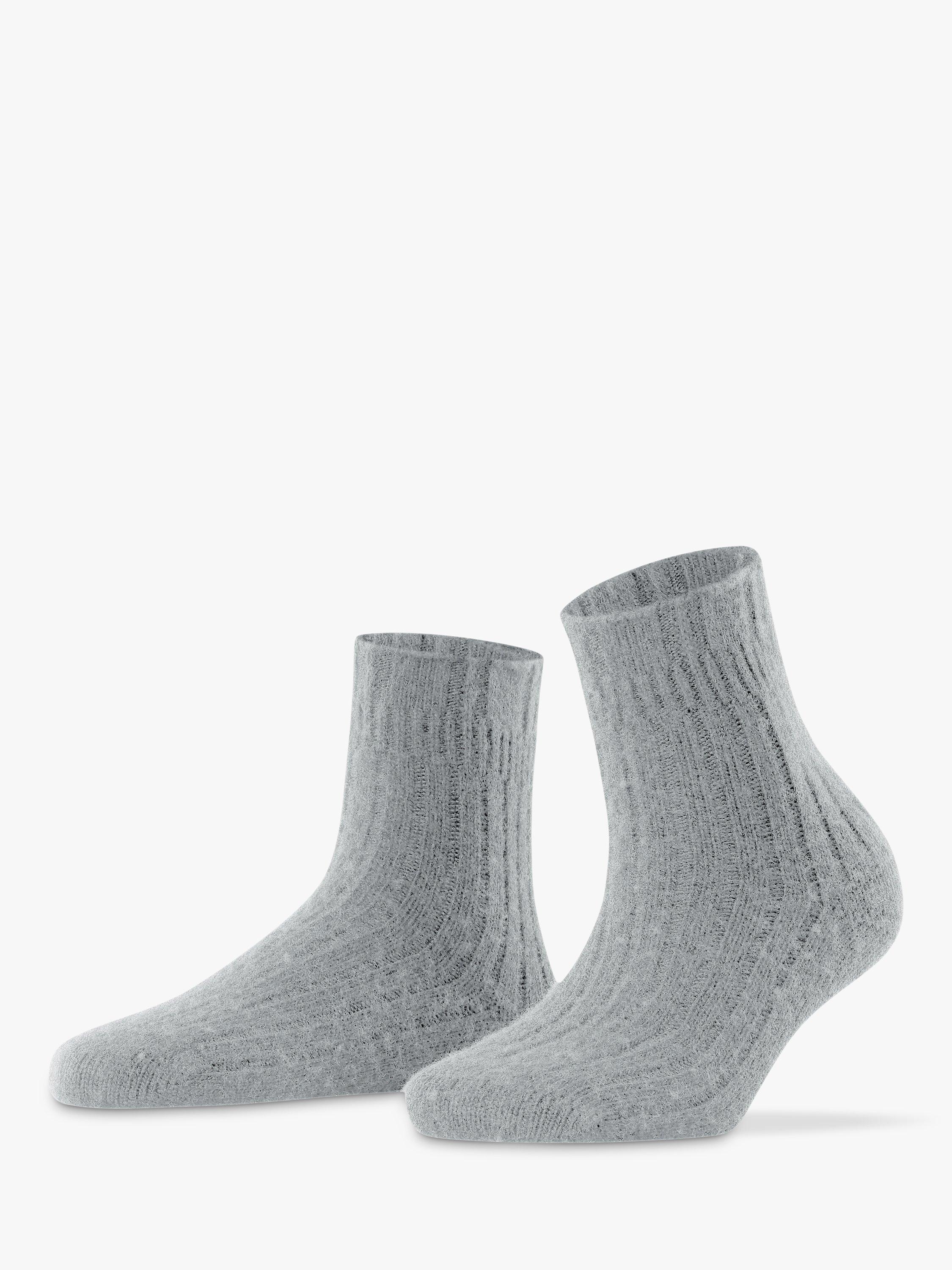 FALKE Ribbed Wool and Cashmere Blend Bed Socks, Silver