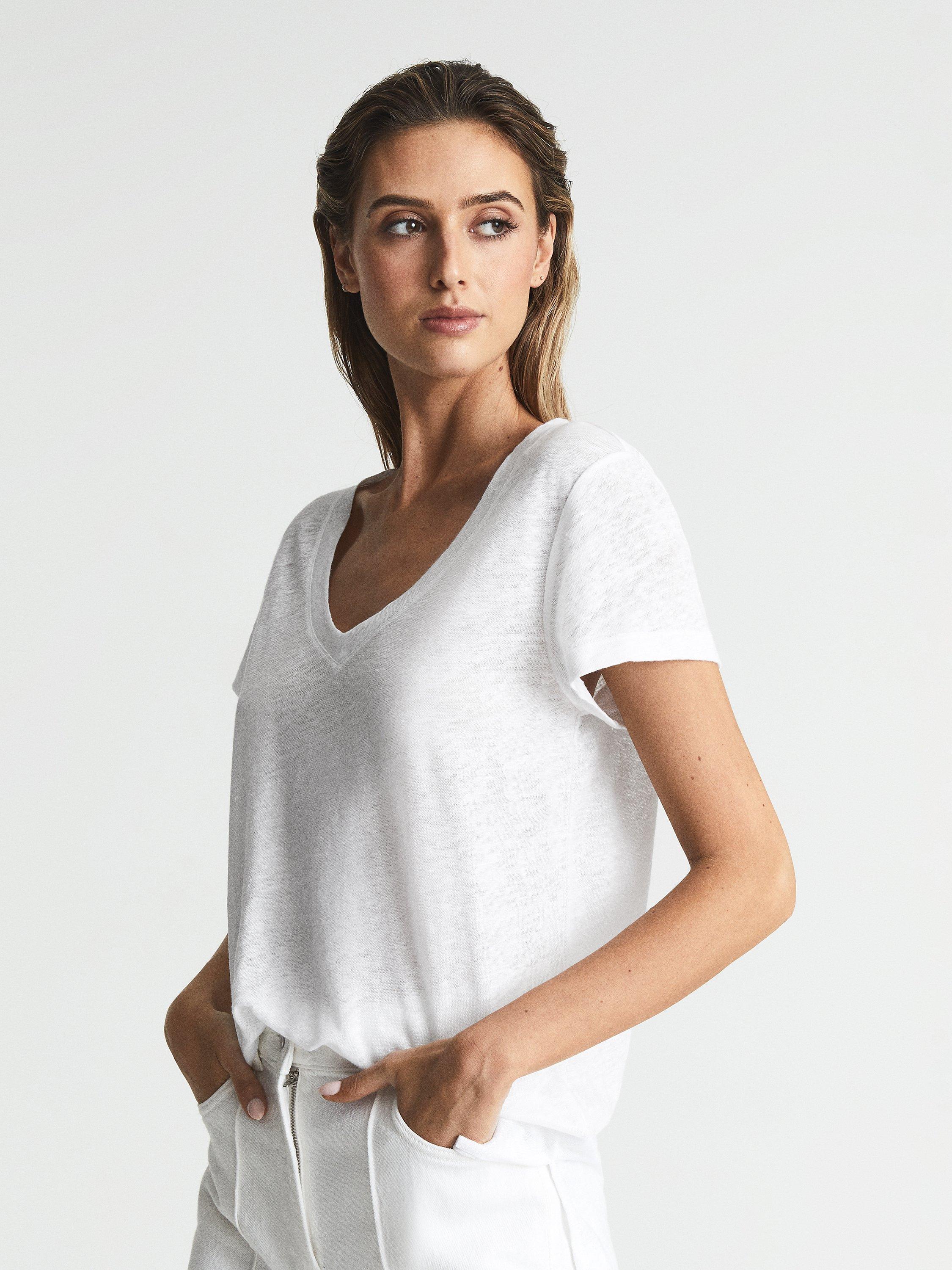 Reiss Lottie Linen T-Shirt, White