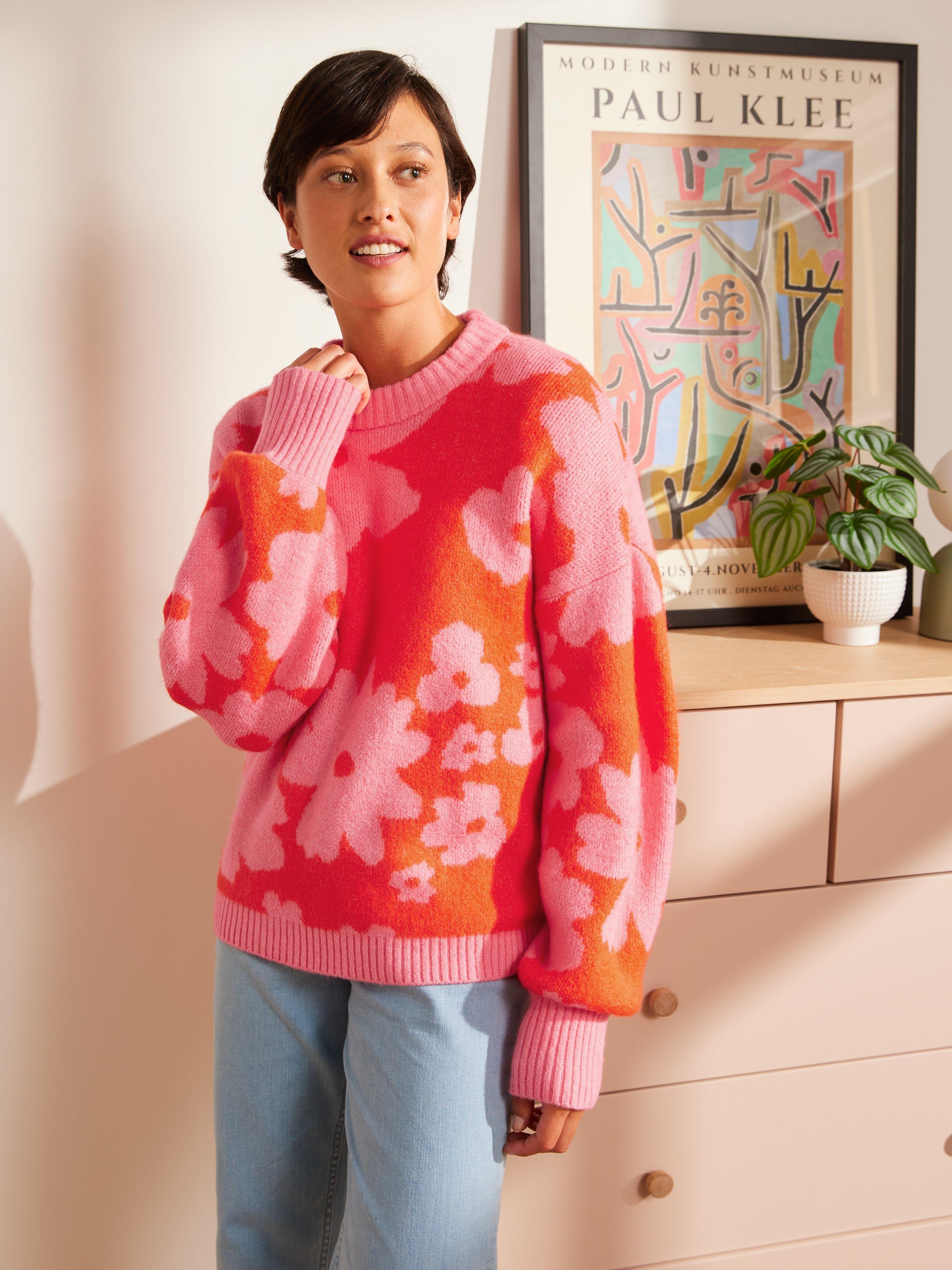 John Lewis ANYDAY Retro Flower Jumper, Pink/Red
