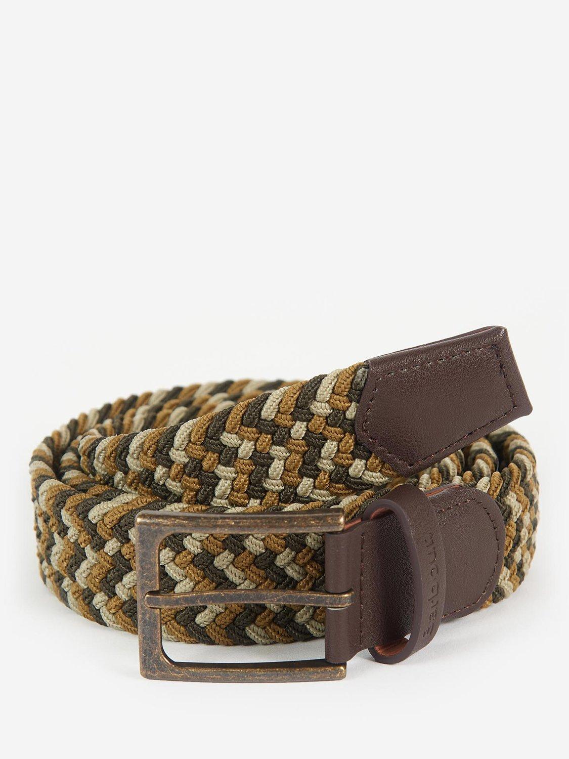 Barbour Ford Tartan Webbing Leather Trim Belt, Olive
